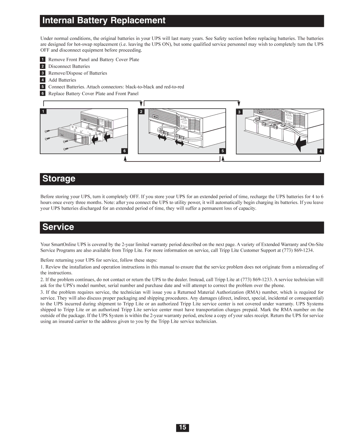 Tripp Lite SU8000RT4U, SU6000RT4U, SU5000RT4U owner manual Storage, Service 