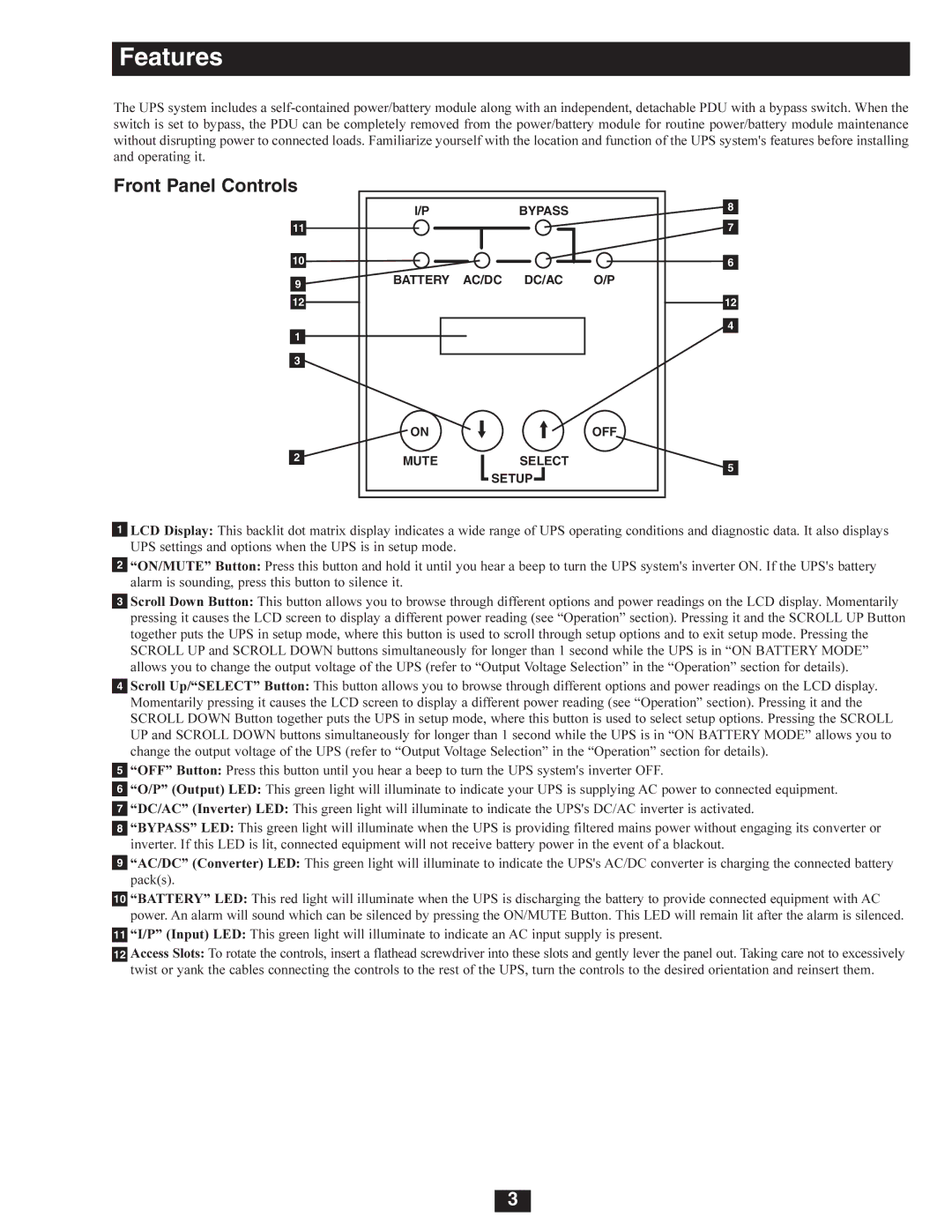 Tripp Lite SU8000RT4U, SU6000RT4U, SU5000RT4U owner manual Front Panel Controls 