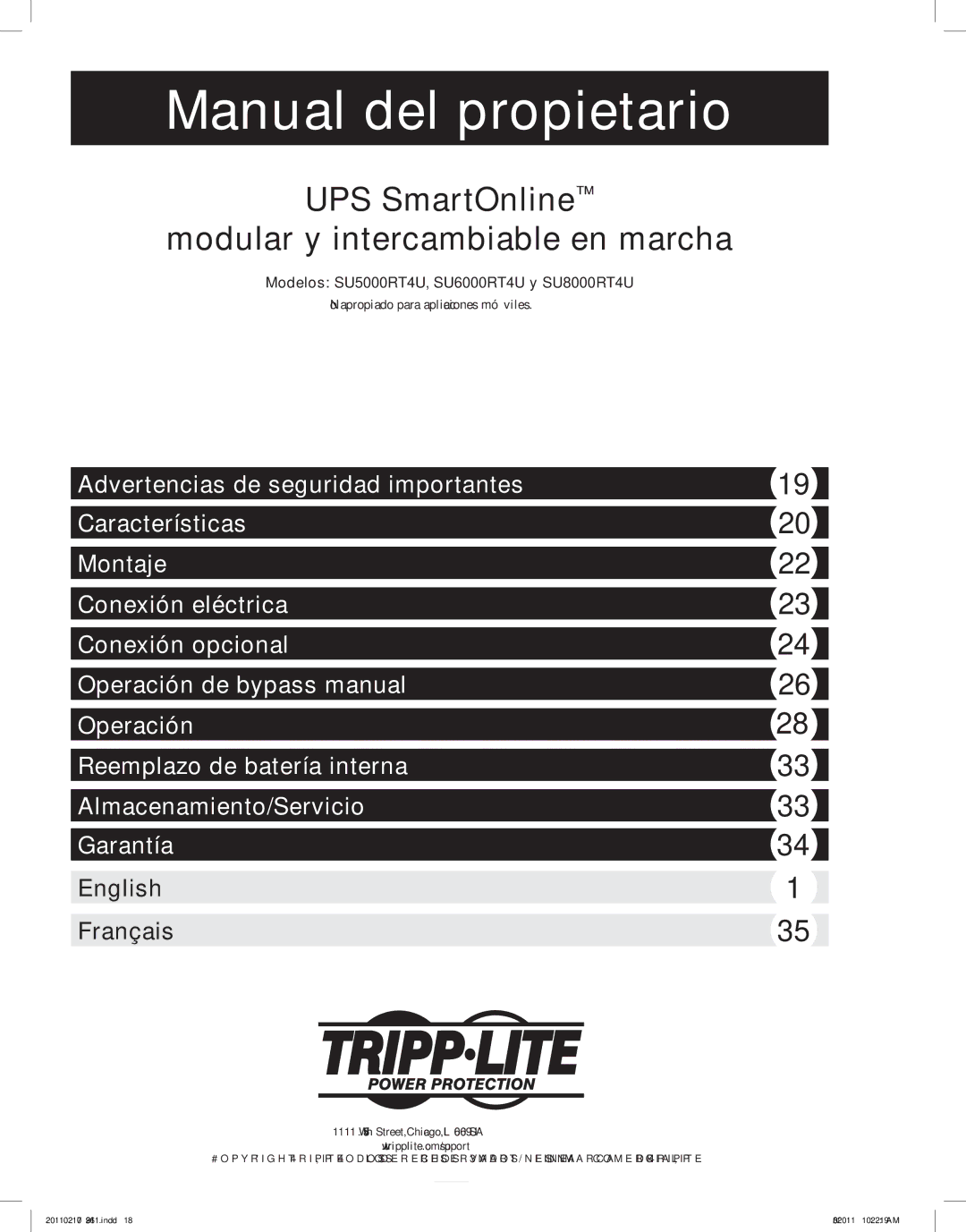 Tripp Lite SU8000RT4U, SU6000RT4U, SU5000RT4U owner manual Manual del propietario 