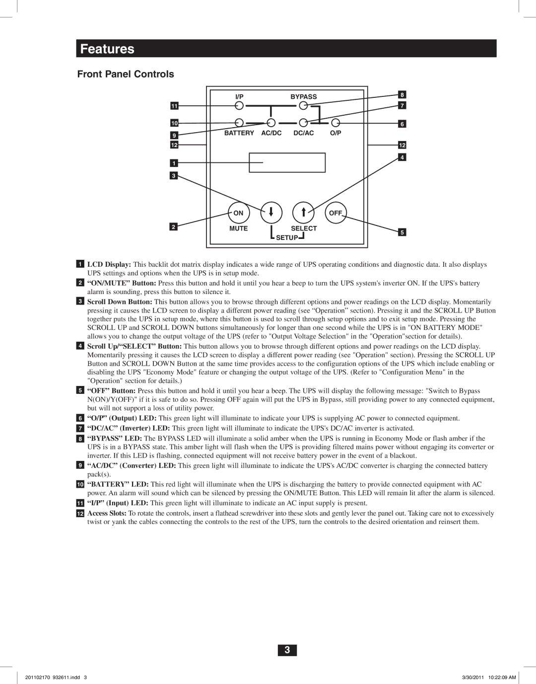 Tripp Lite SU8000RT4U, SU6000RT4U, SU5000RT4U owner manual Front Panel Controls 