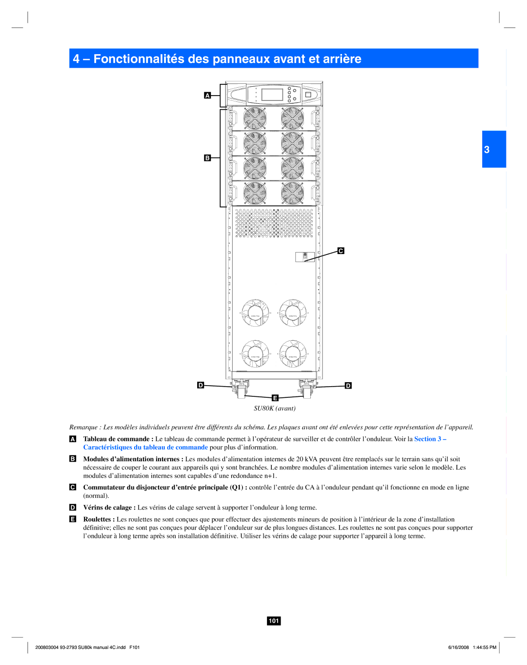 Tripp Lite SU80K owner manual Fonctionnalités des panneaux avant et arrière 