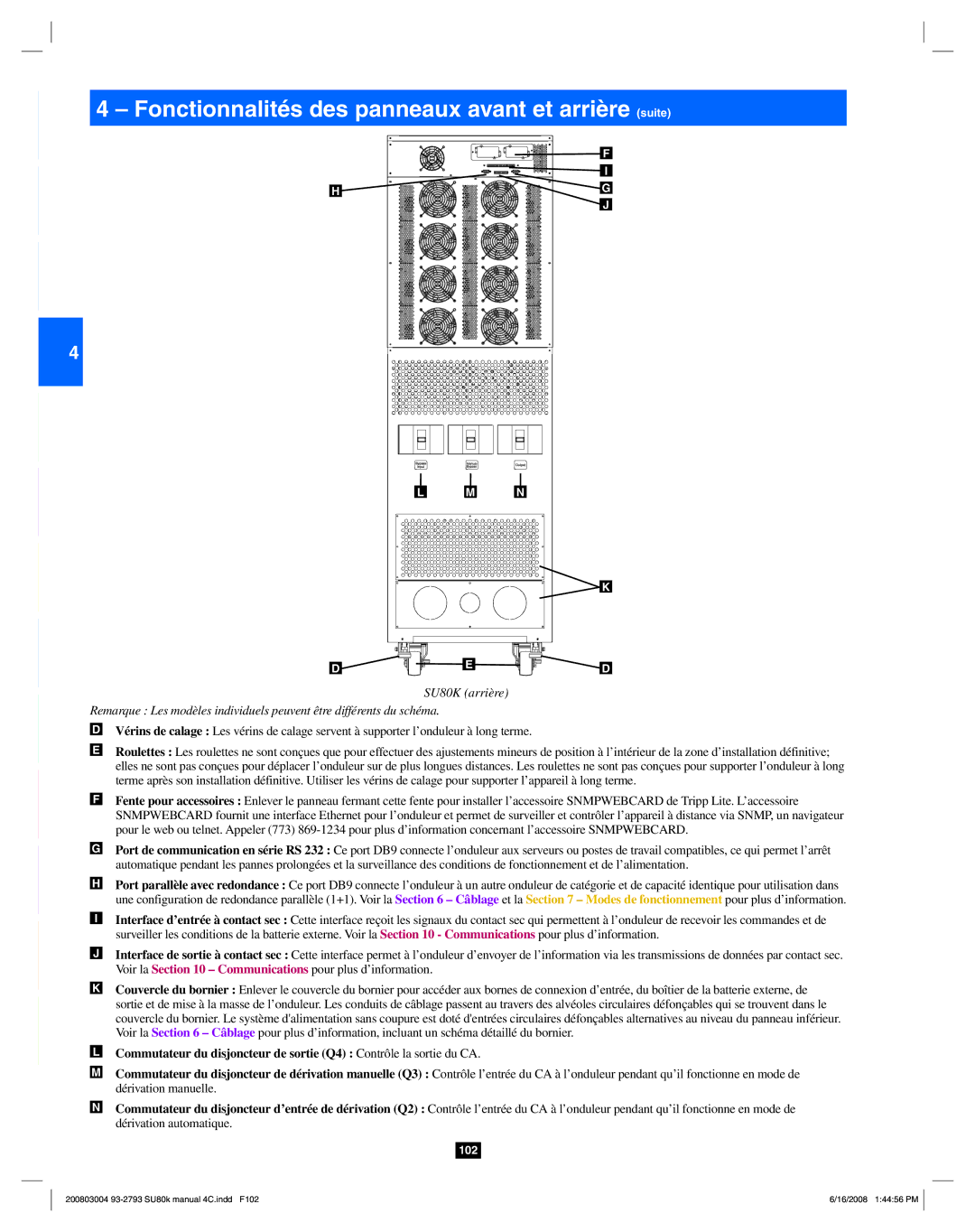 Tripp Lite SU80K owner manual Fonctionnalités des panneaux avant et arrière suite 