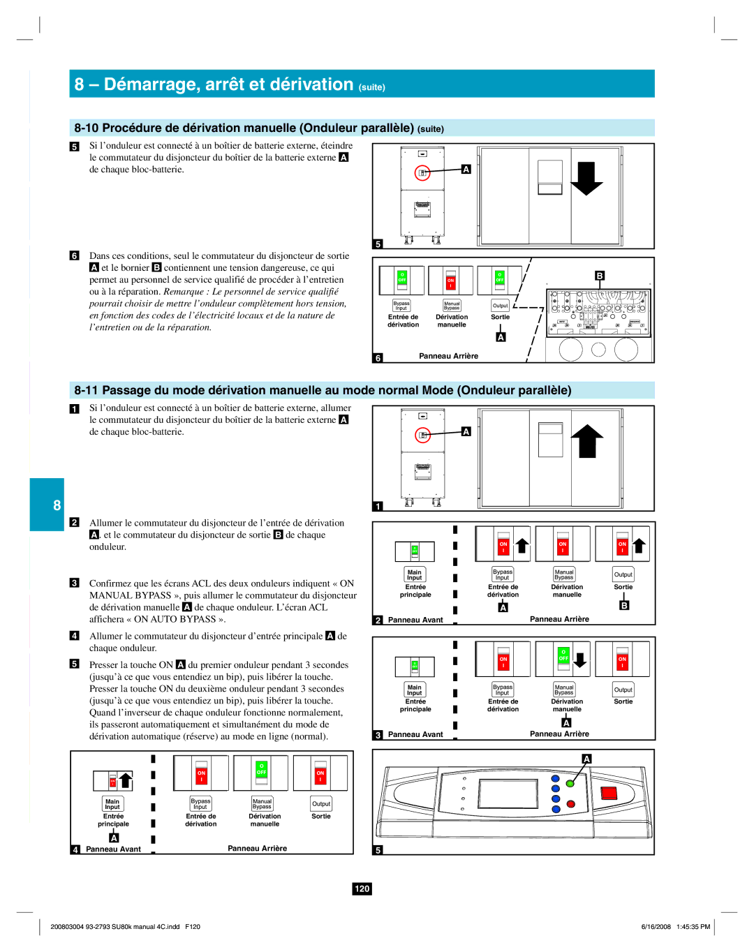 Tripp Lite SU80K owner manual Procédure de dérivation manuelle Onduleur parallèle suite 