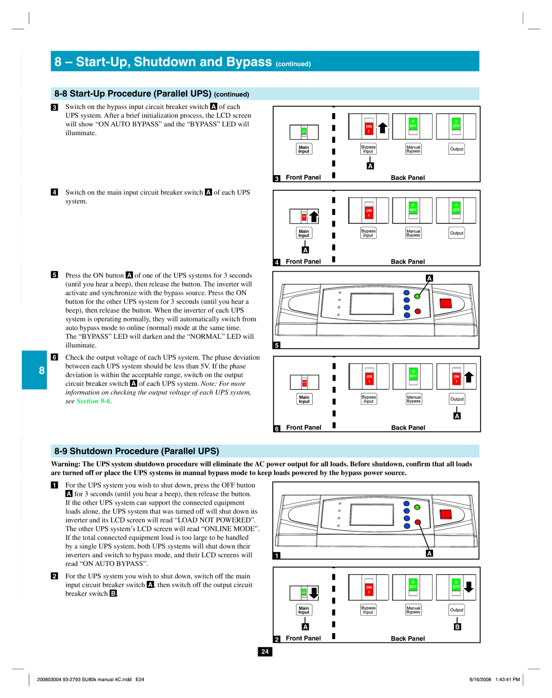 Tripp Lite SU80K owner manual 10 8-9 Shutdown Procedure Parallel UPS 