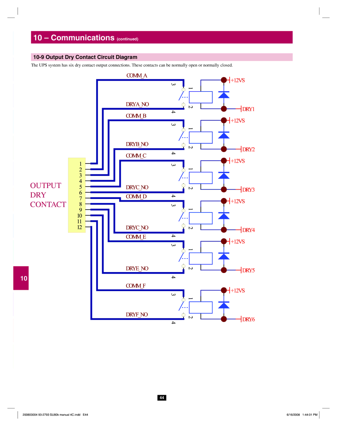 Tripp Lite SU80K owner manual Output Dry Contact Circuit Diagram 