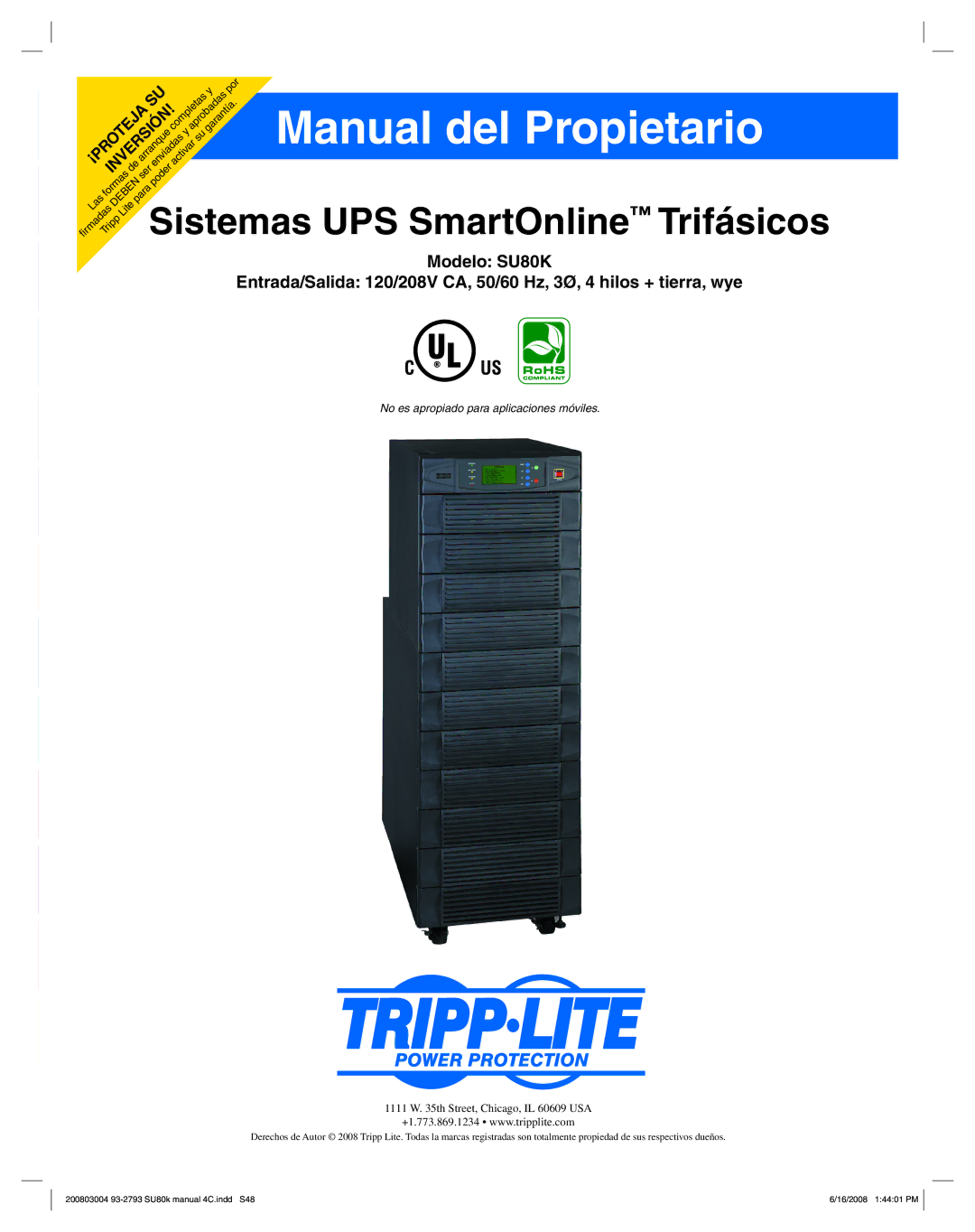 Tripp Lite SU80K owner manual Manual del Propietario 