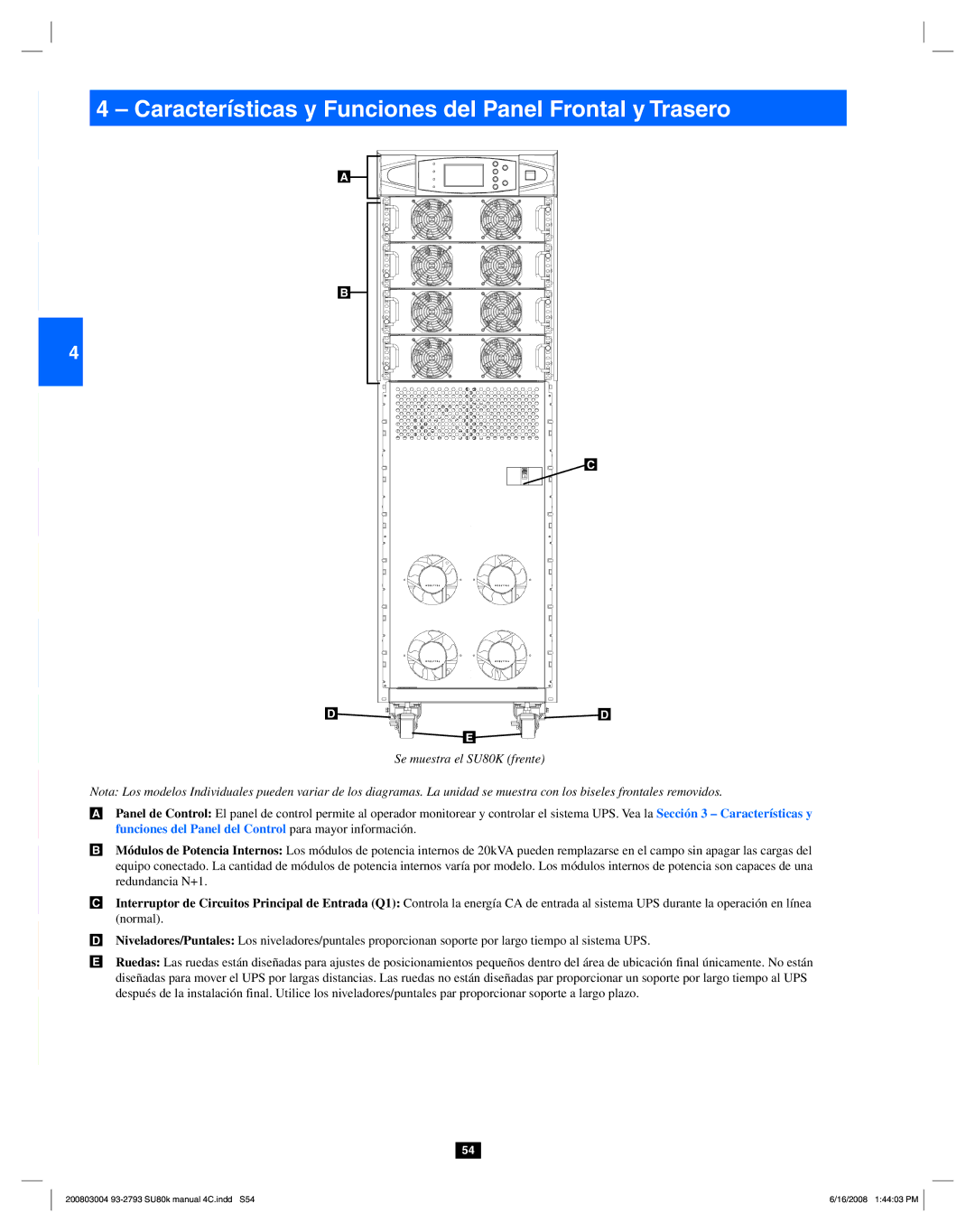 Tripp Lite SU80K owner manual Características y Funciones del Panel Frontal y Trasero 