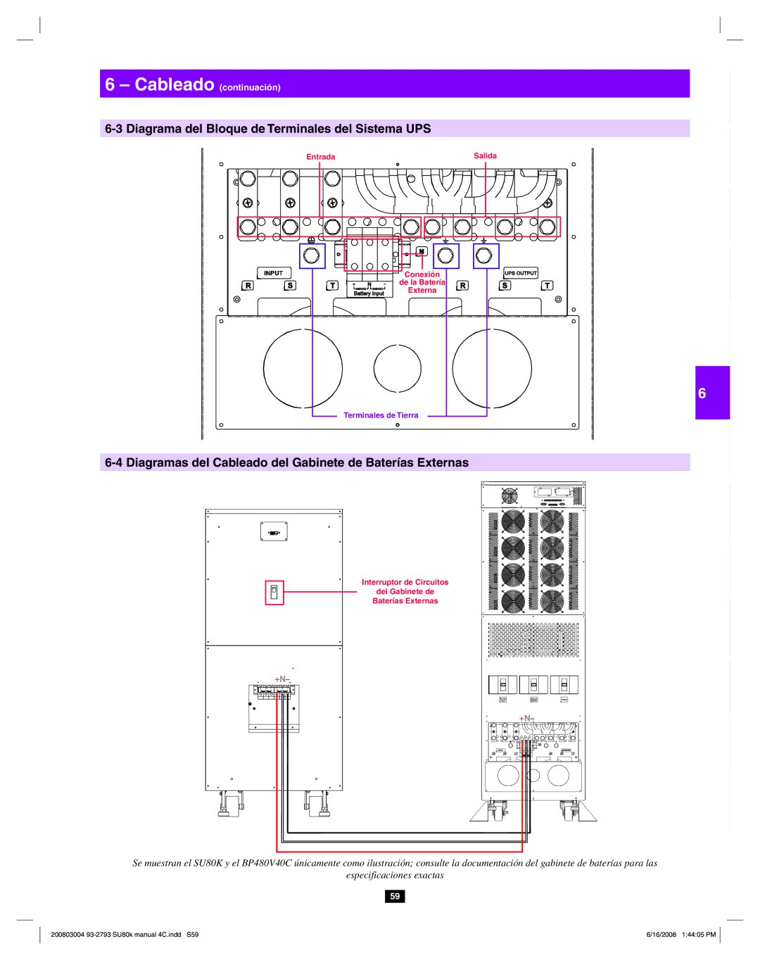 Tripp Lite SU80K owner manual Diagrama del Bloque de Terminales del Sistema UPS 