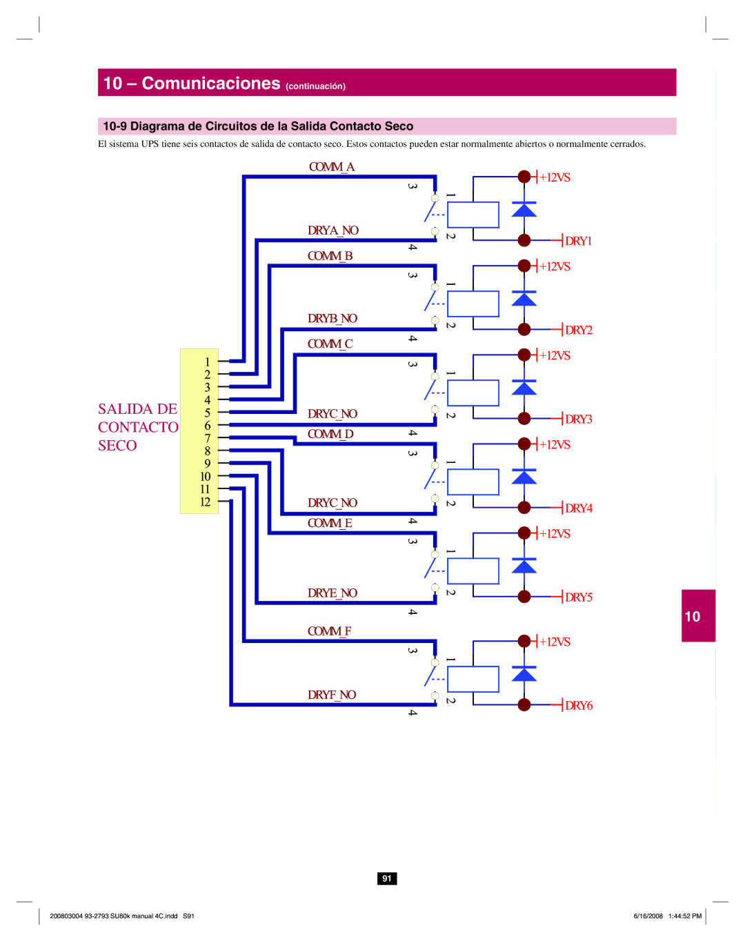 Tripp Lite SU80K owner manual Diagrama de Circuitos de la Salida Contacto Seco 