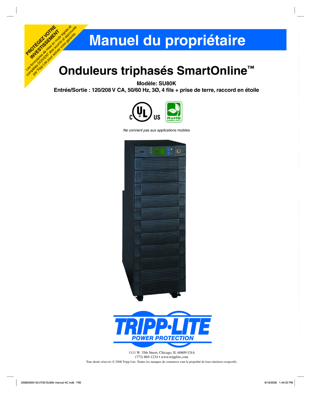 Tripp Lite SU80K owner manual Manuel du propriétaire 