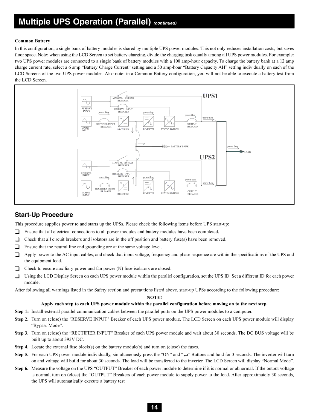 Tripp Lite SU50K3/3INTPM, SU80K3/3PM, SU80K3/3INTPM, SU50K3/3PM owner manual Start-Up Procedure 