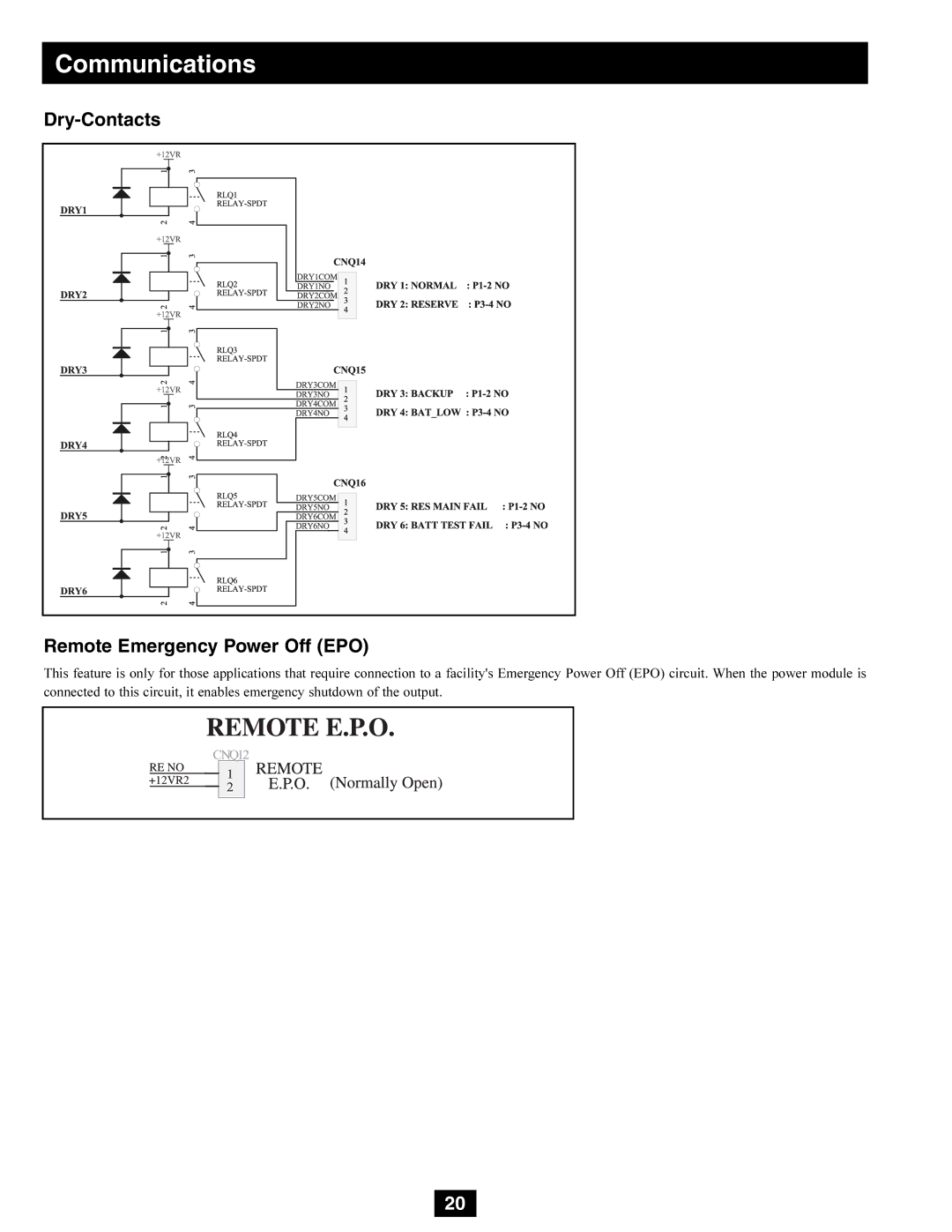 Tripp Lite SU80K3/3PM, SU80K3/3INTPM, SU50K3/3INTPM, SU50K3/3PM owner manual Dry-Contacts Remote Emergency Power Off EPO 