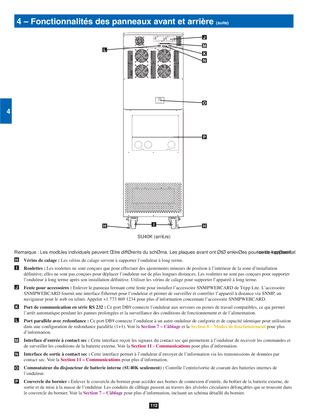 Tripp Lite SU80KTV, SU60KTV, SU40K owner manual Fonctionnalités des panneaux avant et arrière suite 