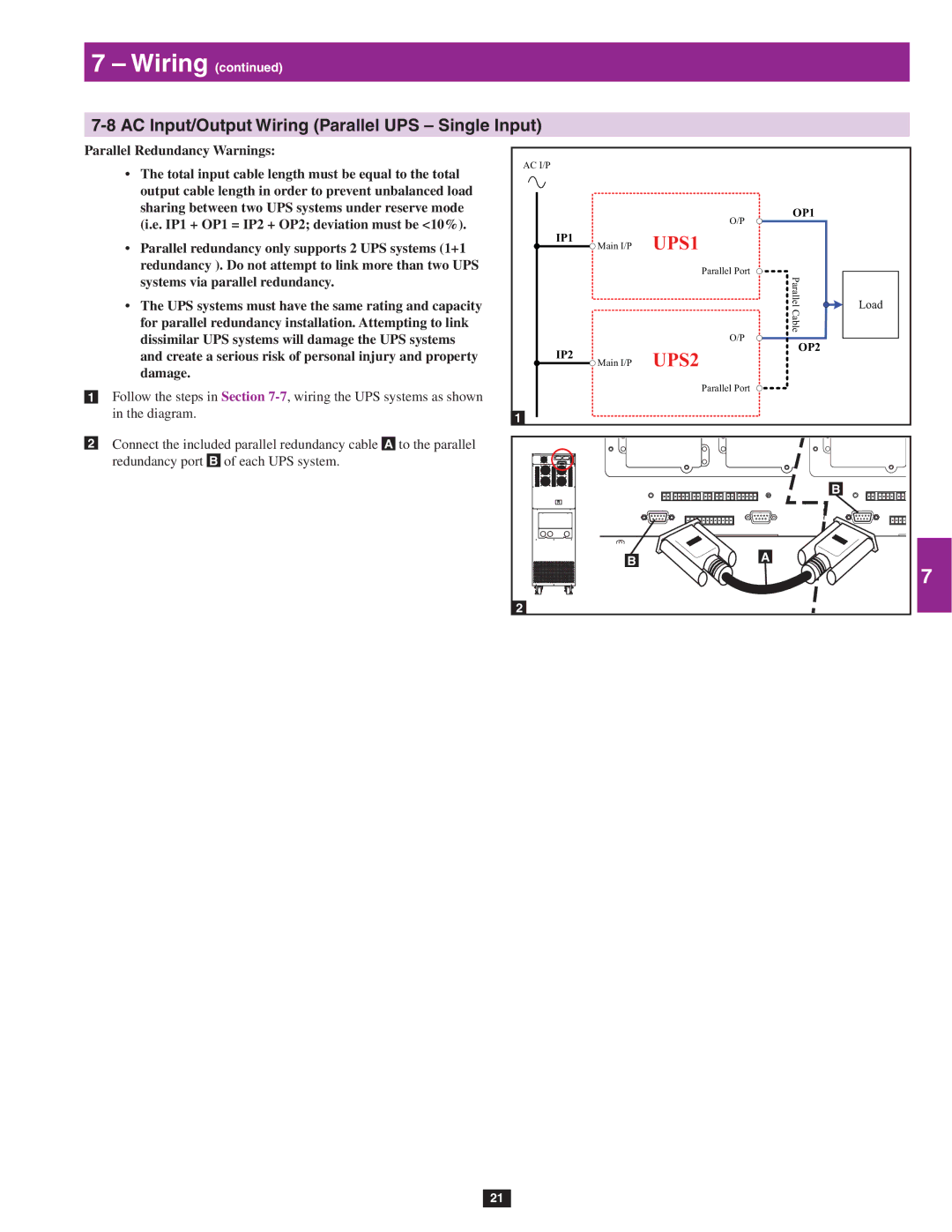 Tripp Lite SU60KTV, SU80KTV, SU40K owner manual AC Input/Output Wiring Parallel UPS Single Input 