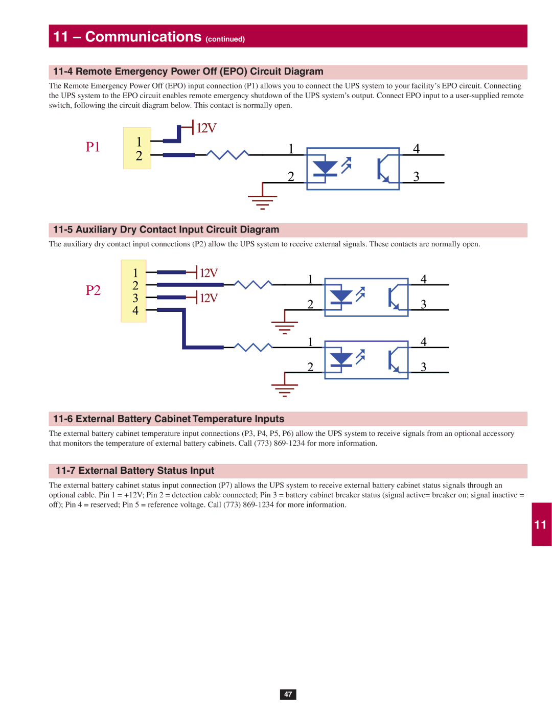 Tripp Lite SU40K, SU80KTV Remote Emergency Power Off EPO Circuit Diagram, Auxiliary Dry Contact Input Circuit Diagram 