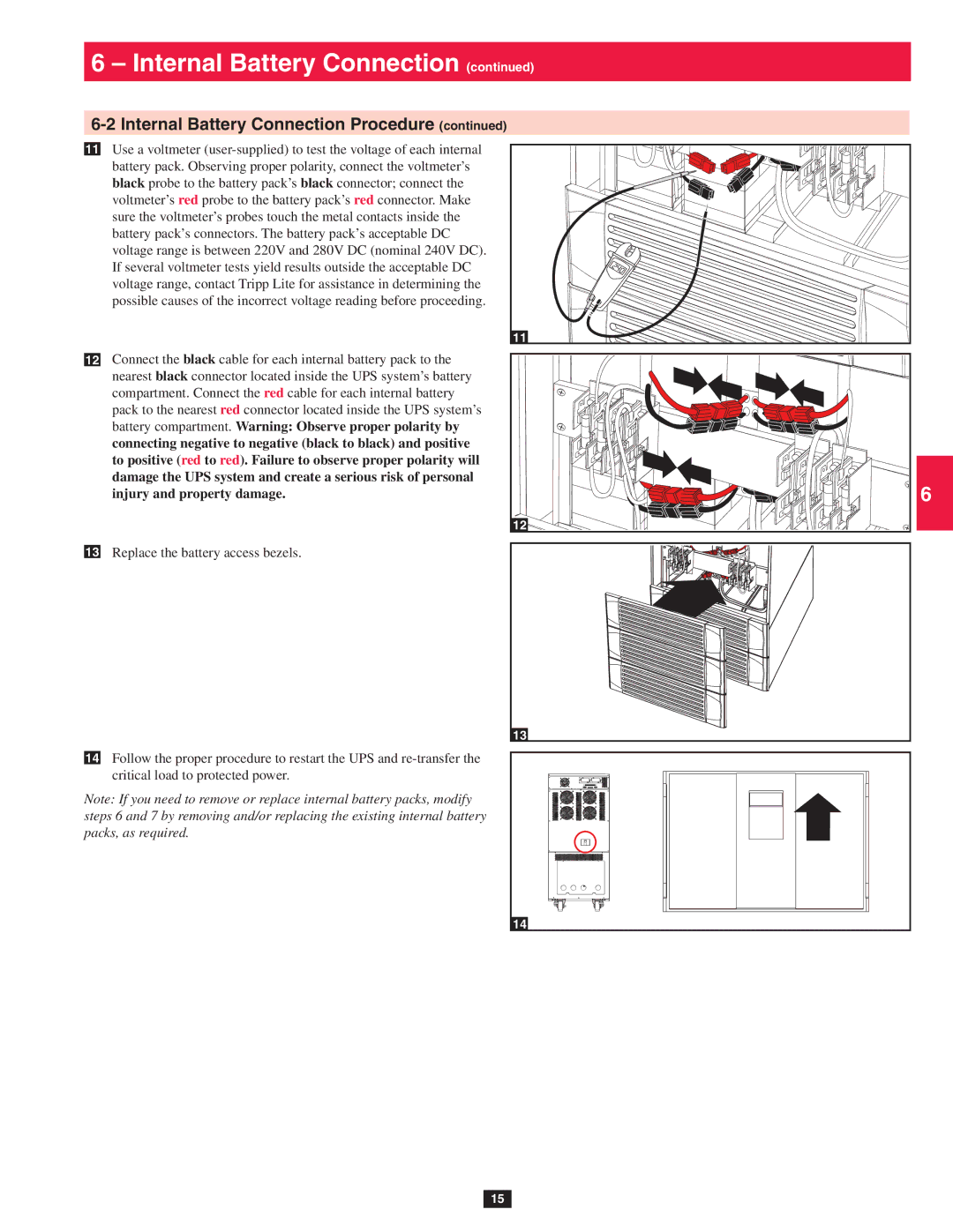 Tripp Lite SU80KX, SU20KX, SU40KX owner manual Internal Battery Connection 