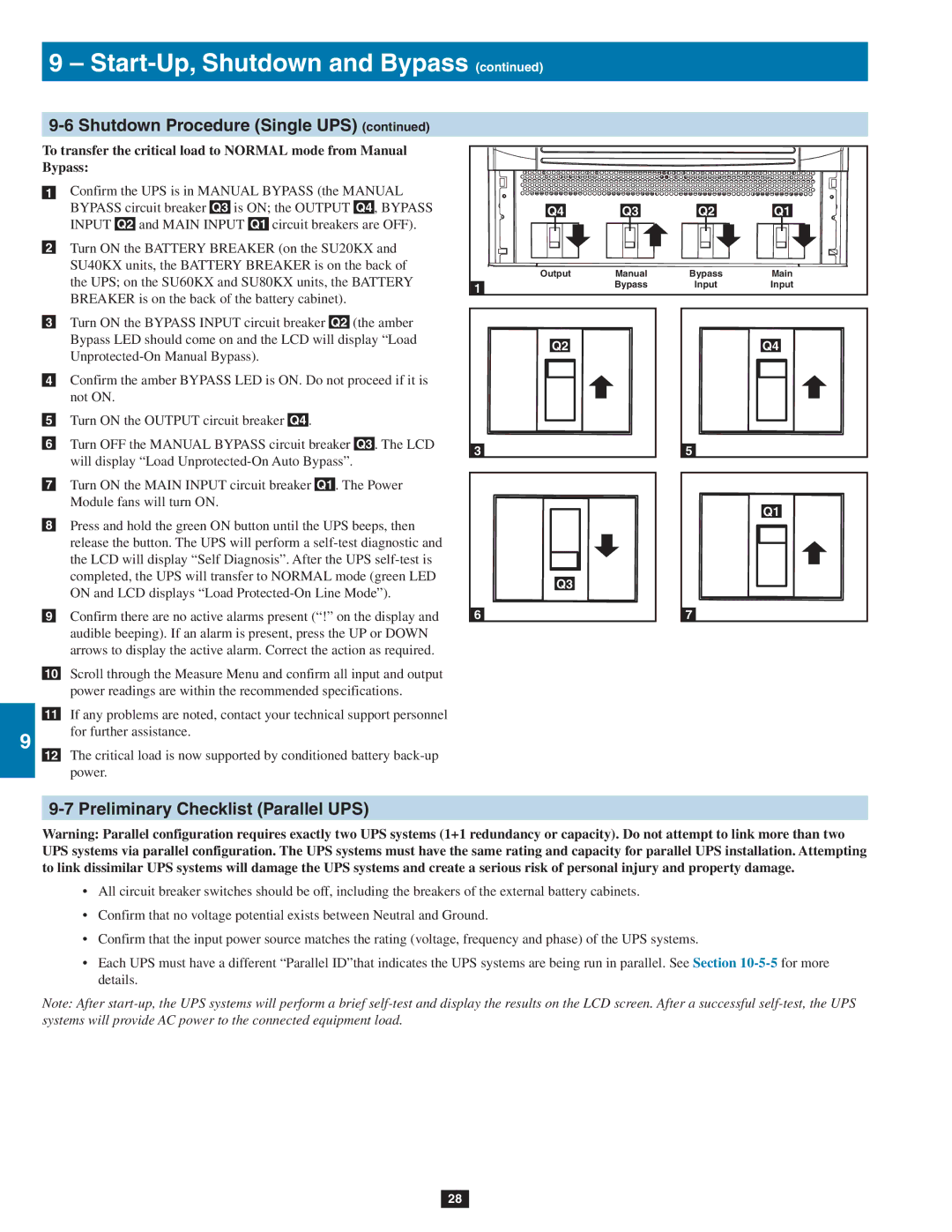 Tripp Lite SU20KX, SU80KX, SU40KX owner manual Preliminary Checklist Parallel UPS 