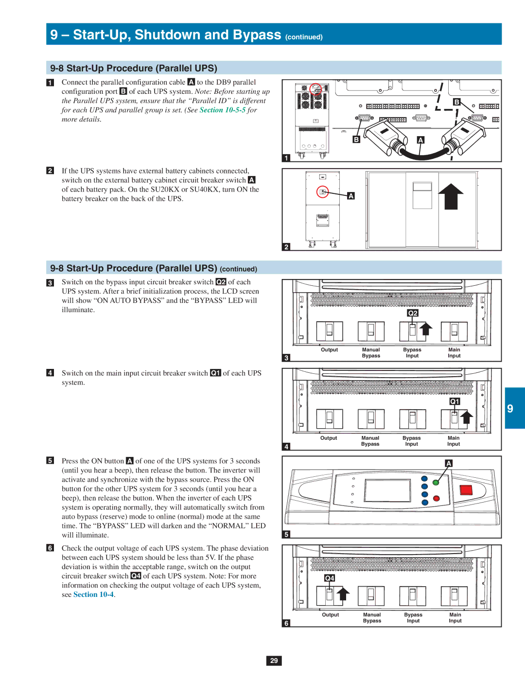 Tripp Lite SU40KX, SU80KX, SU20KX owner manual Start-Up Procedure Parallel UPS 