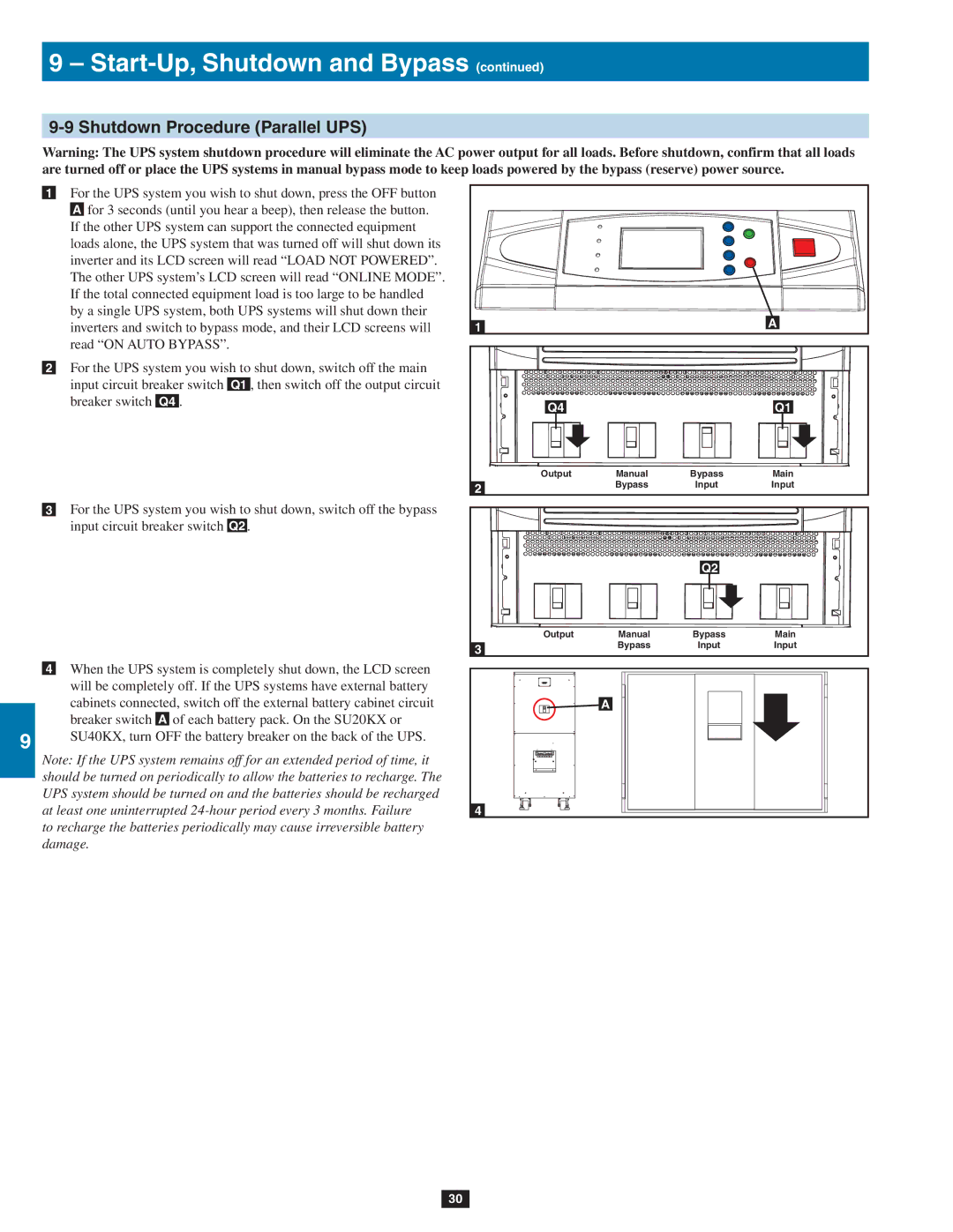 Tripp Lite SU80KX, SU20KX, SU40KX owner manual Shutdown Procedure Parallel UPS 