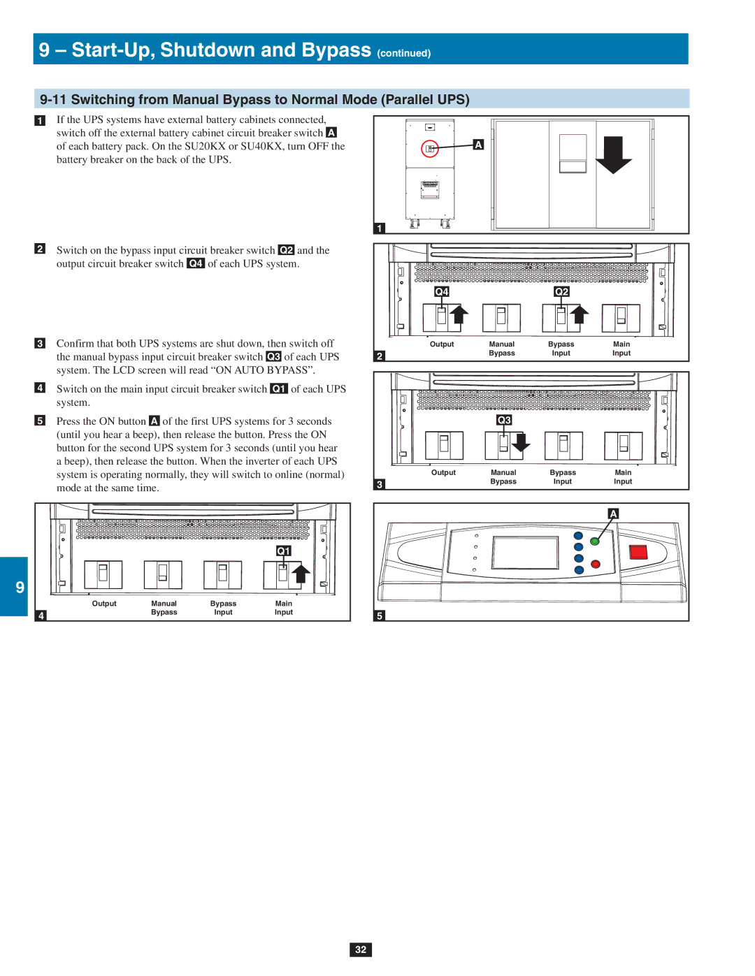 Tripp Lite SU40KX, SU80KX, SU20KX owner manual Switching from Manual Bypass to Normal Mode Parallel UPS 