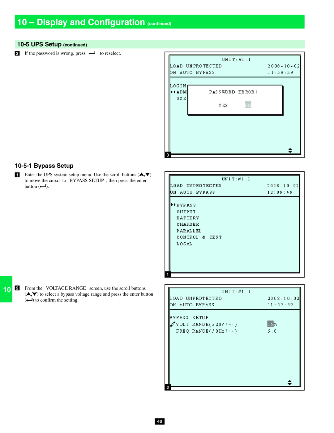 Tripp Lite SU20KX, SU80KX, SU40KX owner manual Bypass Setup 