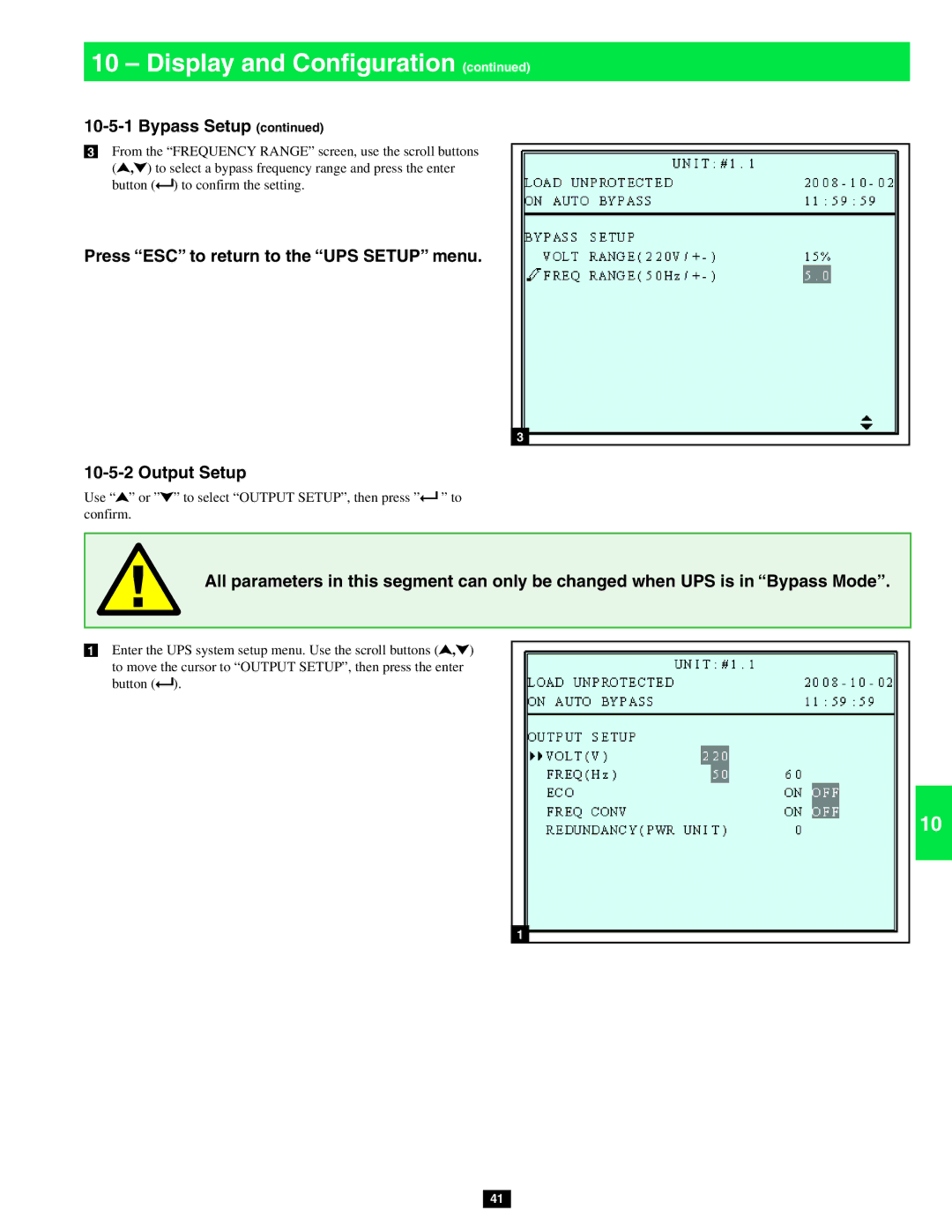 Tripp Lite SU40KX, SU80KX, SU20KX owner manual Press ESC to return to the UPS Setup menu Output Setup 