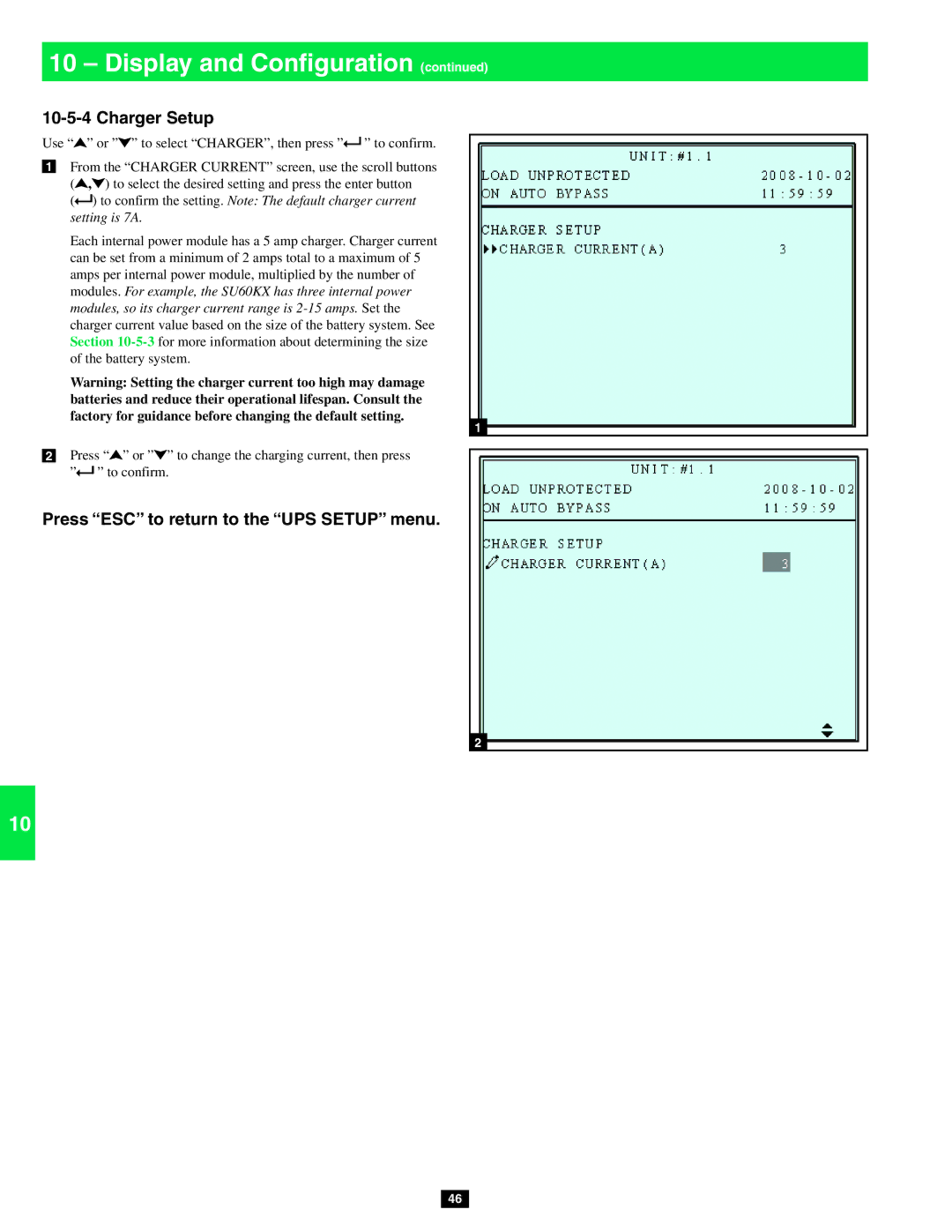 Tripp Lite SU20KX, SU80KX, SU40KX owner manual Charger Setup 