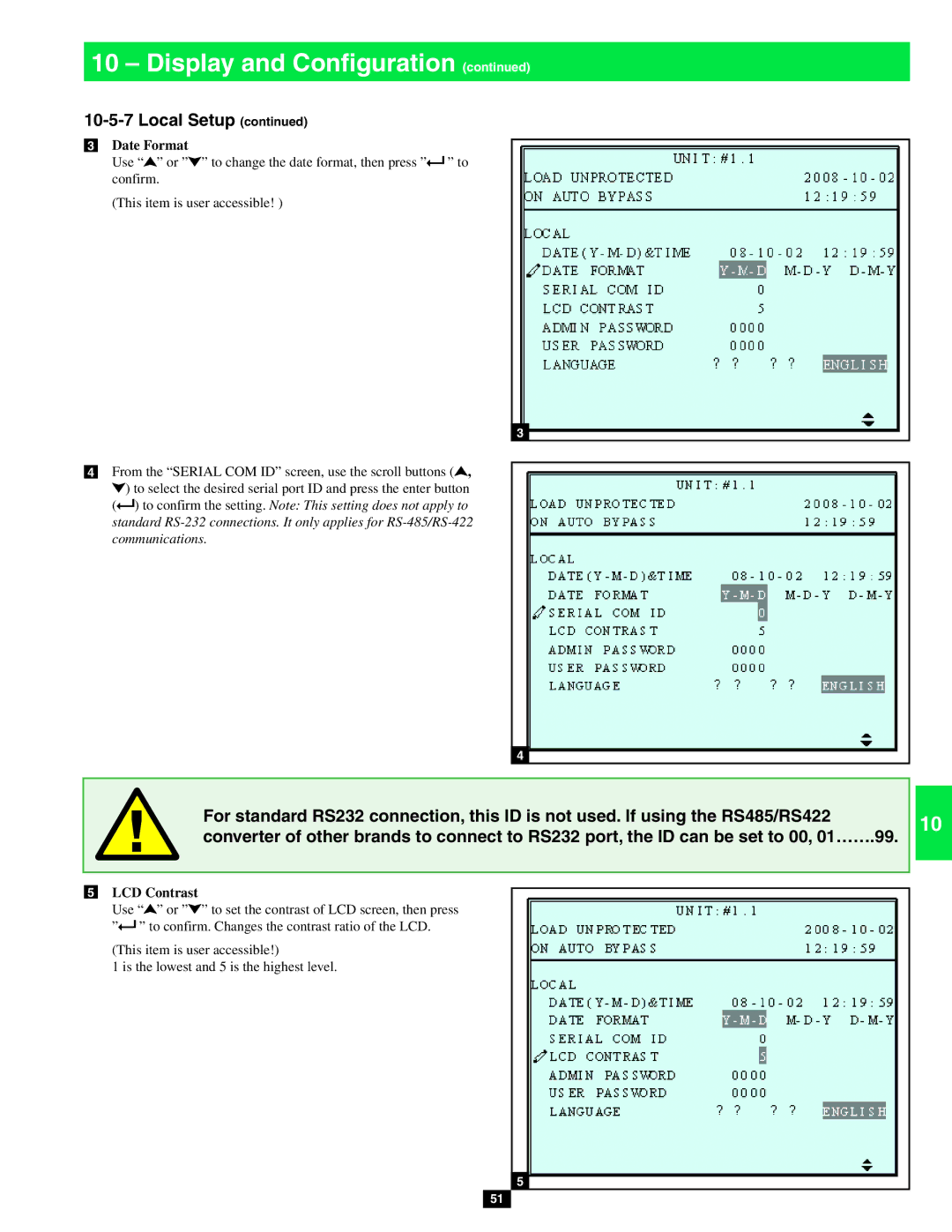 Tripp Lite SU80KX, SU20KX, SU40KX owner manual Date Format, LCD Contrast 