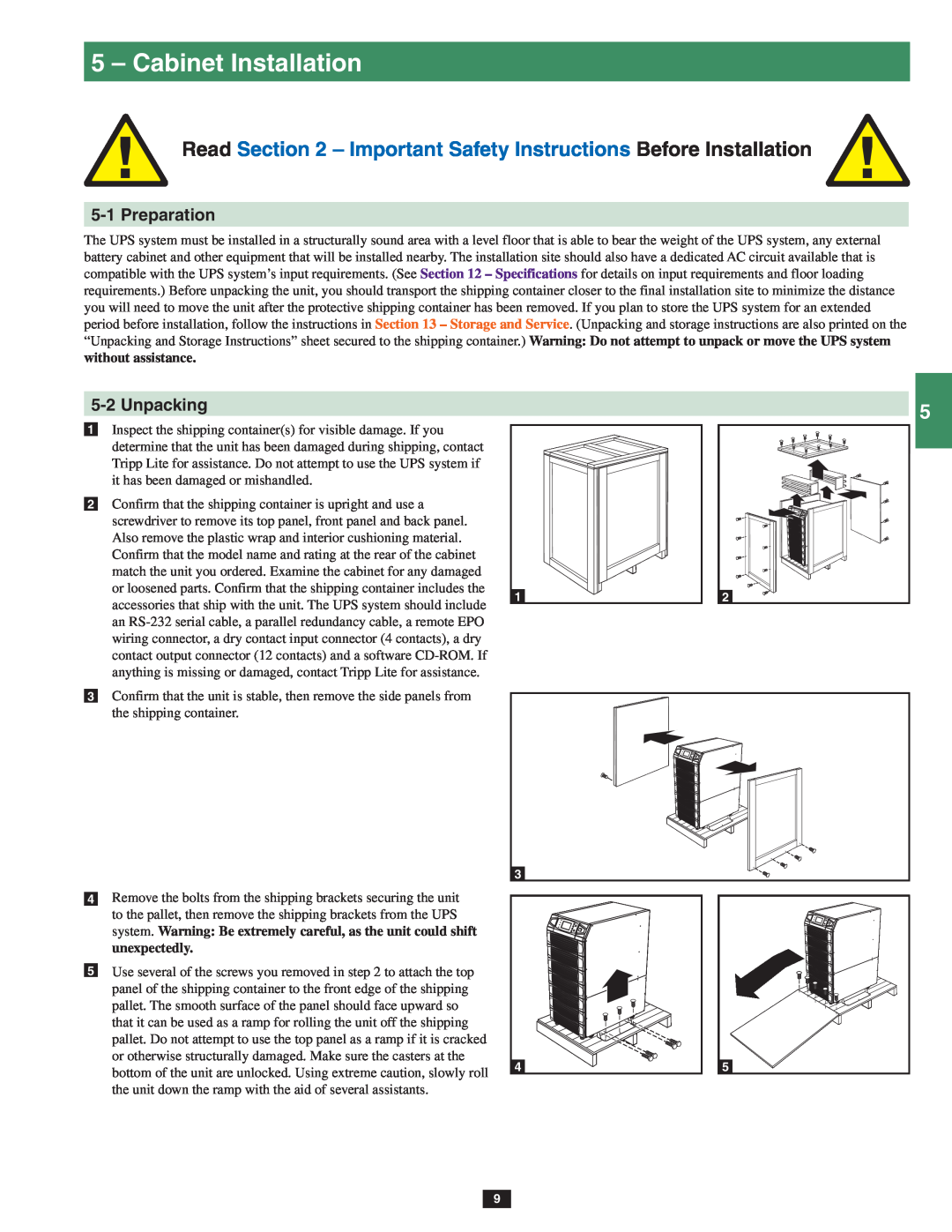 Tripp Lite SU80KX Cabinet Installation, Preparation, Unpacking, Read - Important Safety Instructions Before Installation 