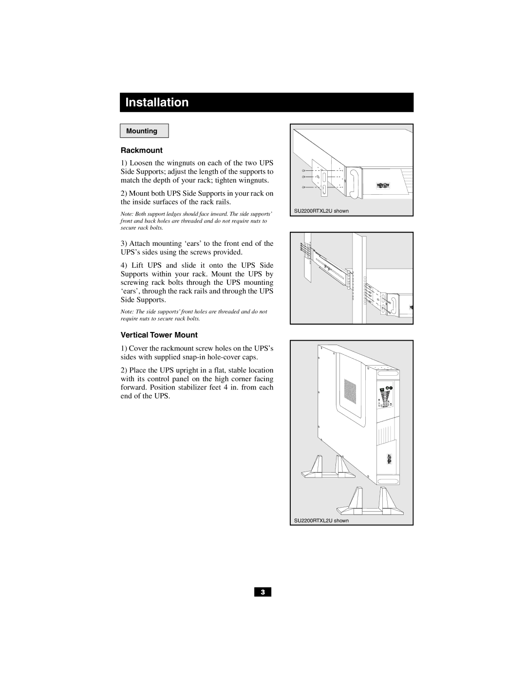 Tripp Lite SUINT1000RTXL2U, SU1000RTXL2UHV owner manual Rackmount 