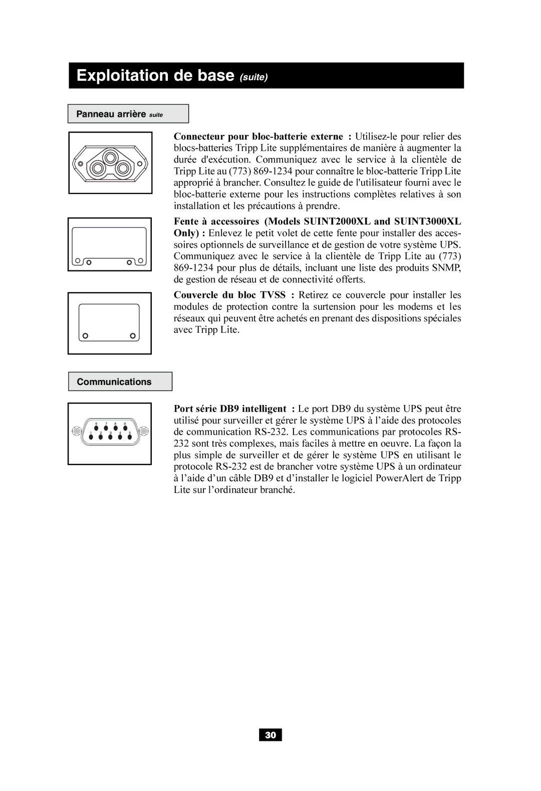 Tripp Lite SUINT2000XL, SUINT1000XL, SUINT3000XL owner manual Panneau arrière suite, Communications 