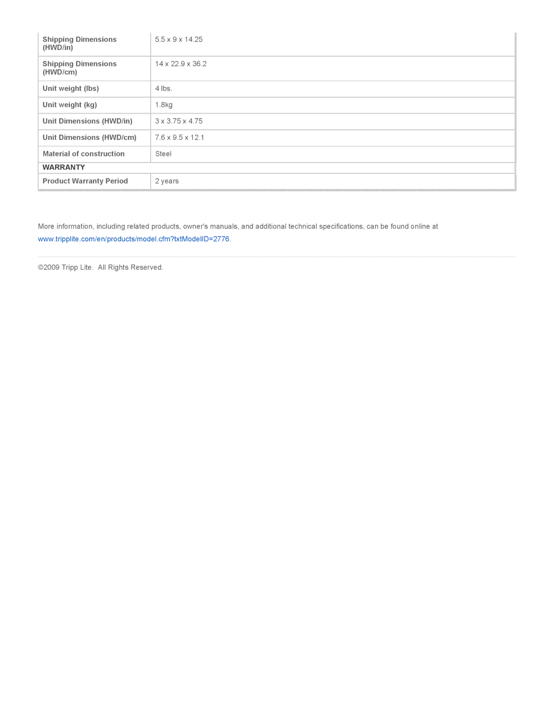 Tripp Lite SUPDM11 specifications Warranty 