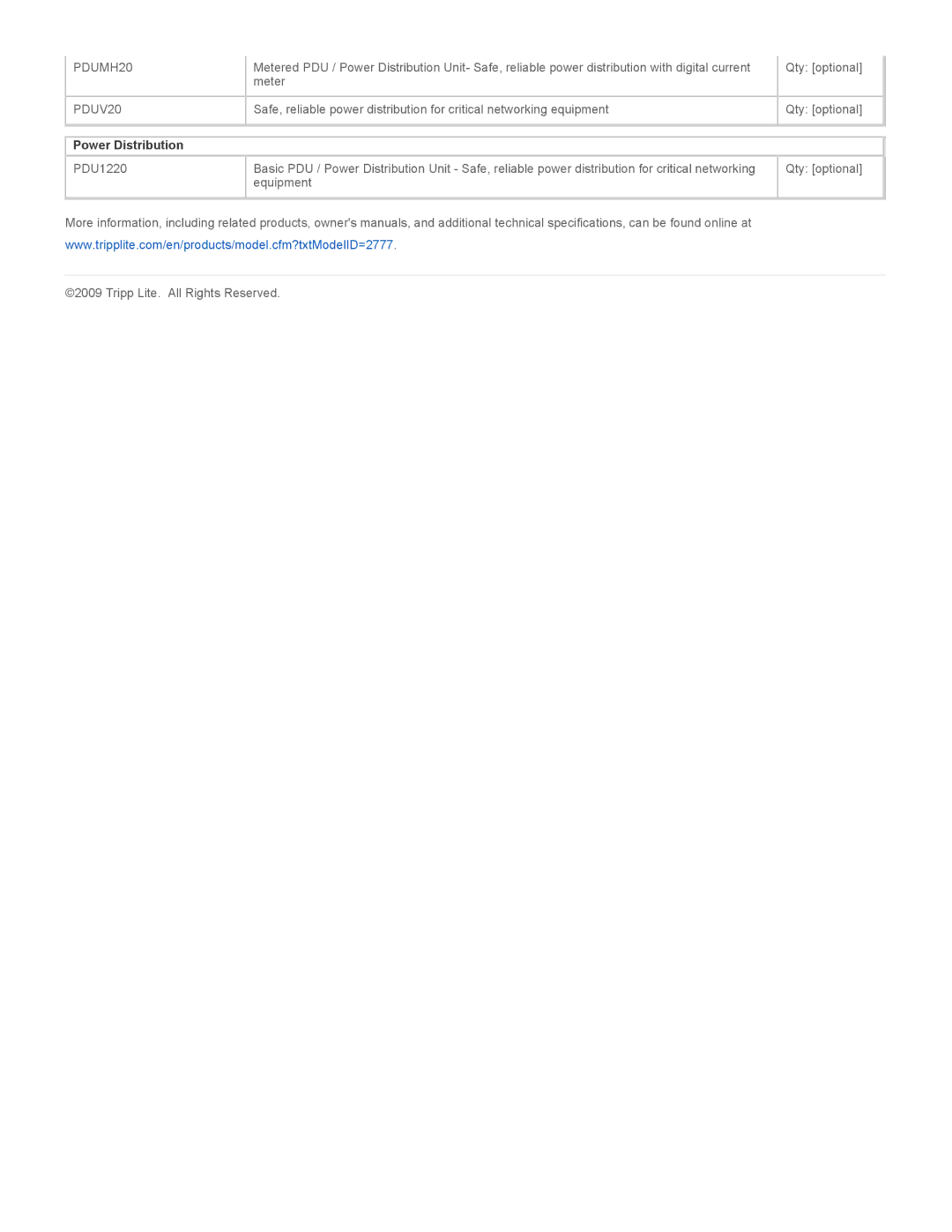Tripp Lite SUPDM12 specifications PDUMH20 PDUV20, Power Distribution 