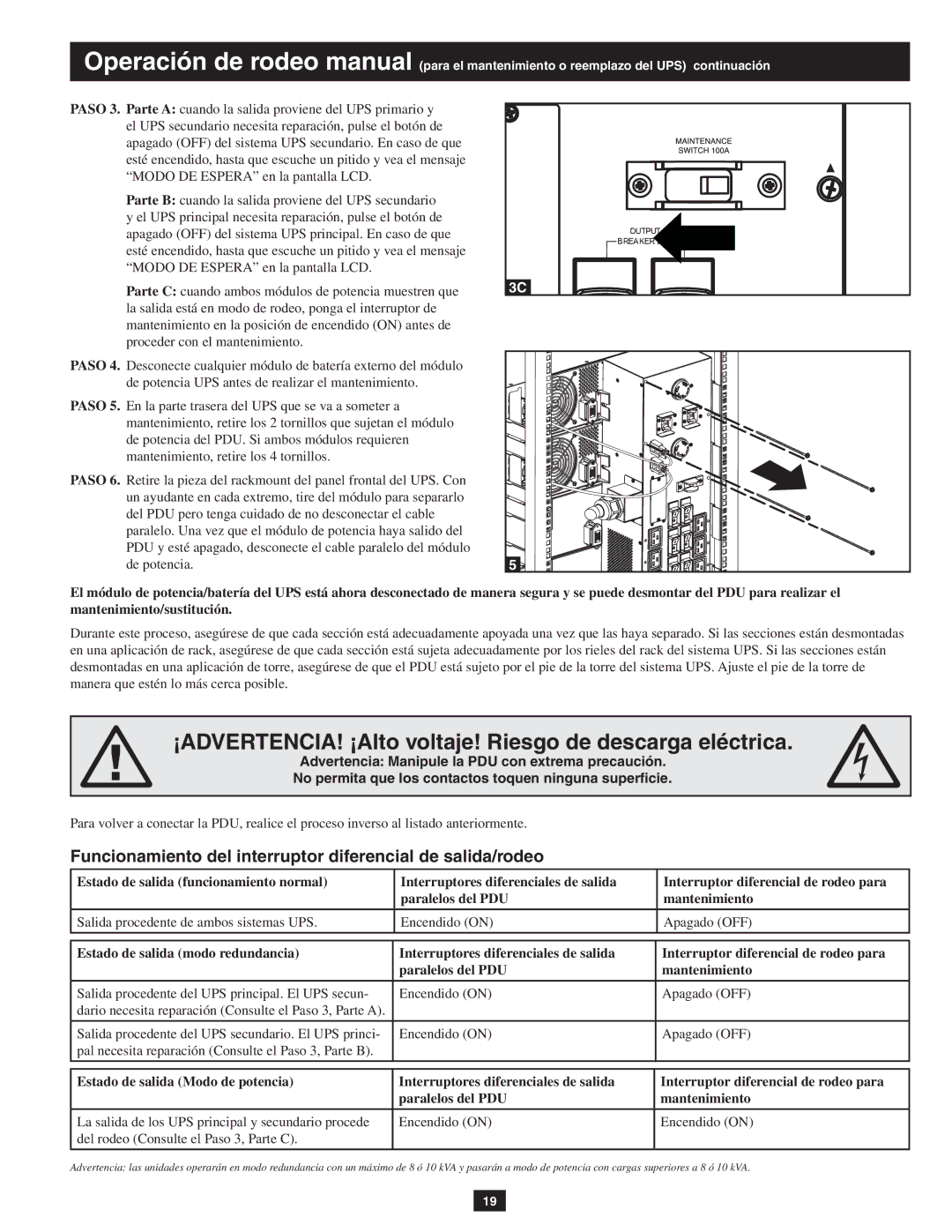 Tripp Lite SUPDMB20KHW, SUPDMB20KIEC owner manual ¡ADVERTENCIA! ¡Alto voltaje! Riesgo de descarga eléctrica 