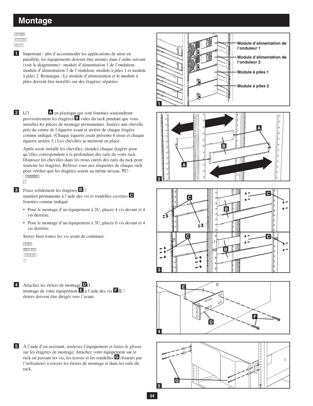 Tripp Lite SUPDMB20KHW, SUPDMB20KIEC owner manual Armoires à châssis ouvert à 4 colonnes 