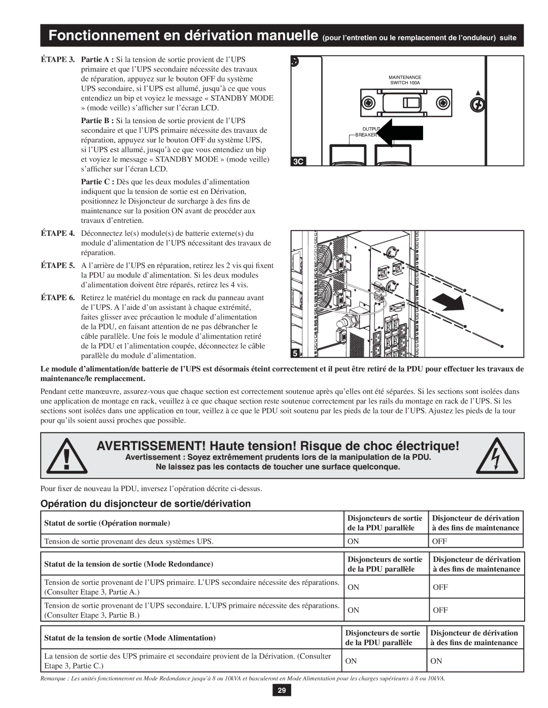 Tripp Lite SUPDMB20KIEC, SUPDMB20KHW owner manual AVERTISSEMENT! Haute tension! Risque de choc électrique 