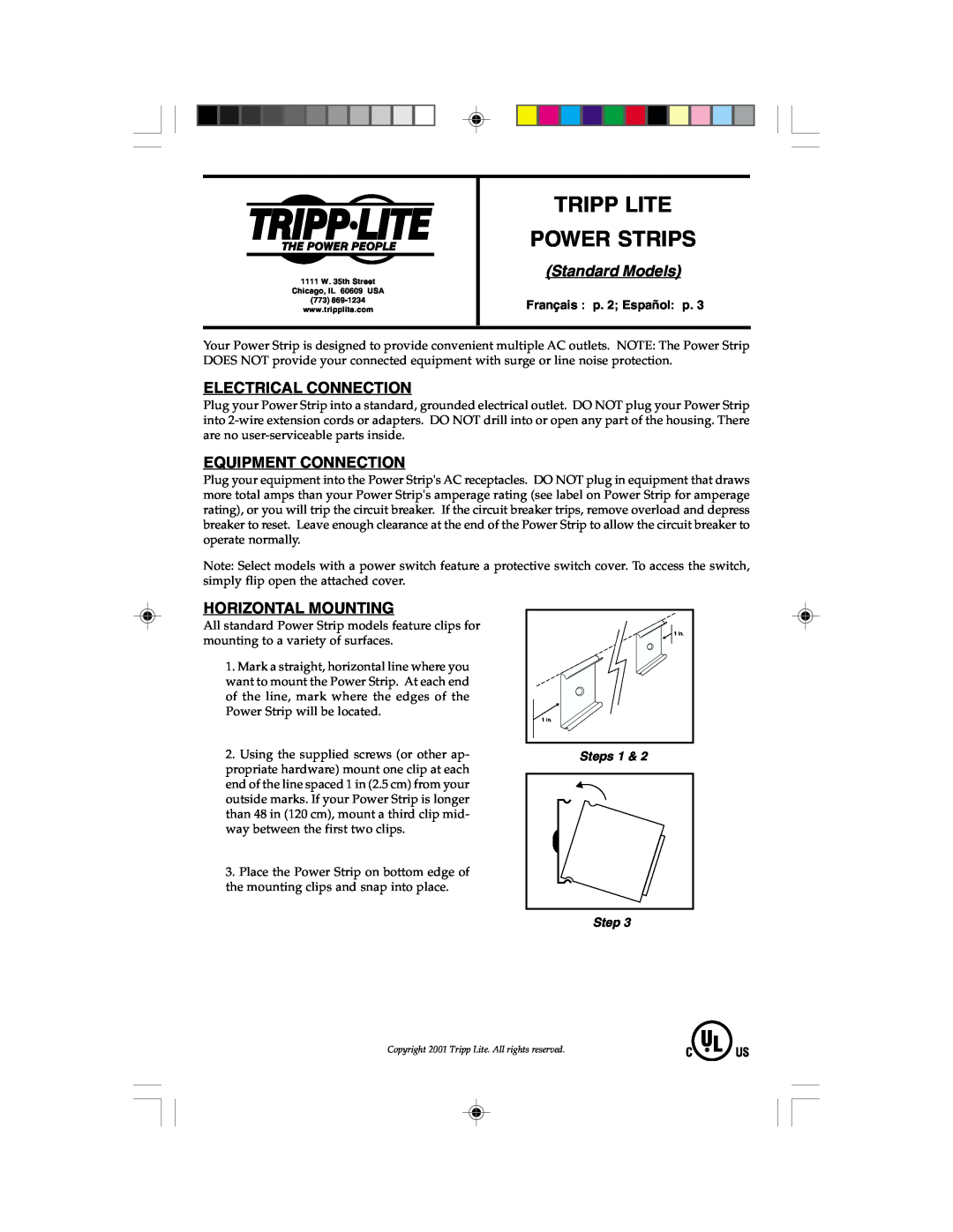 Tripp Lite Surge Protector user service Tripp Lite Power Strips, Standard Models, Electrical Connection, Steps 1 