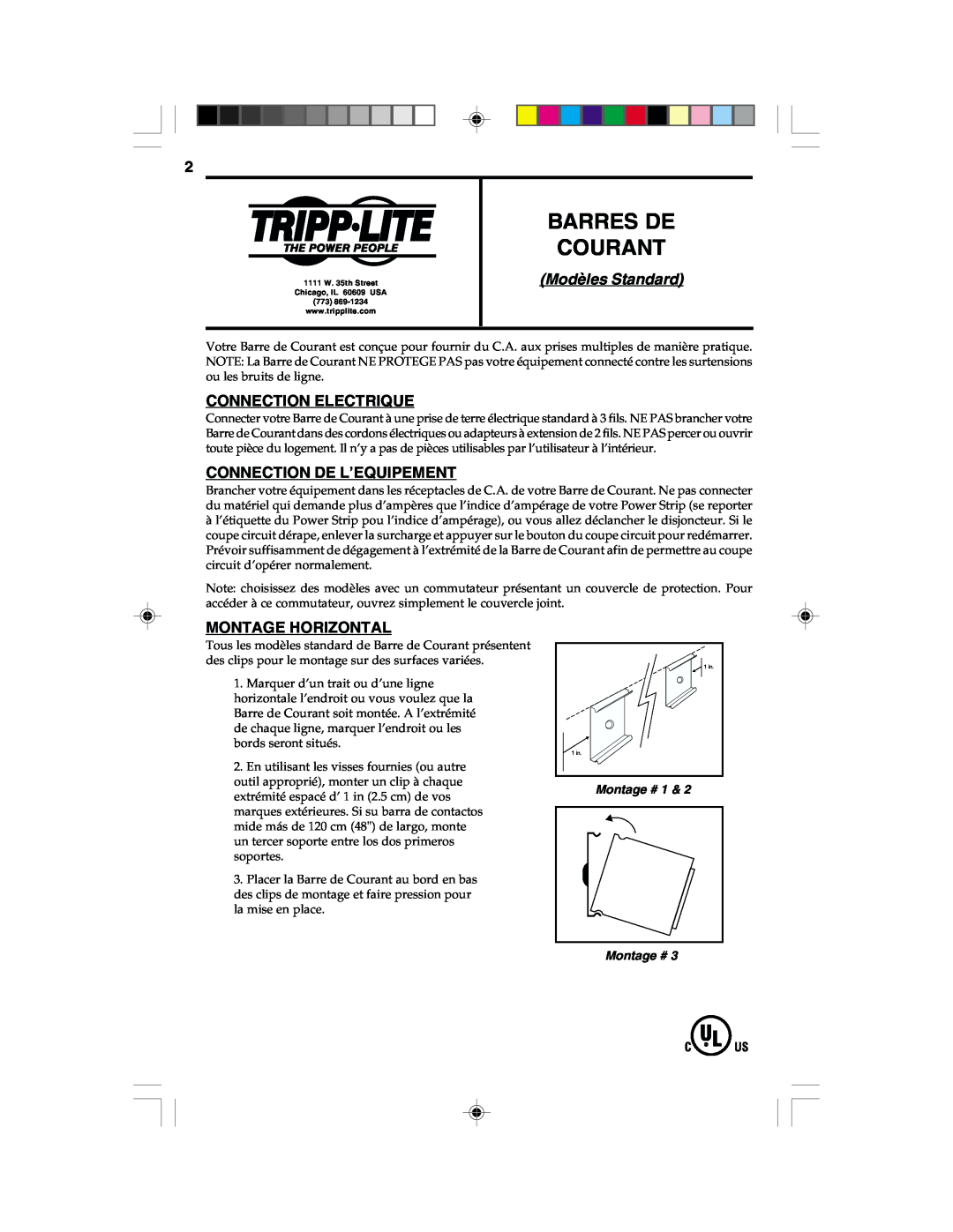 Tripp Lite Surge Protector Barres De Courant, Modèles Standard, Connection Electrique, Connection De L’Equipement 