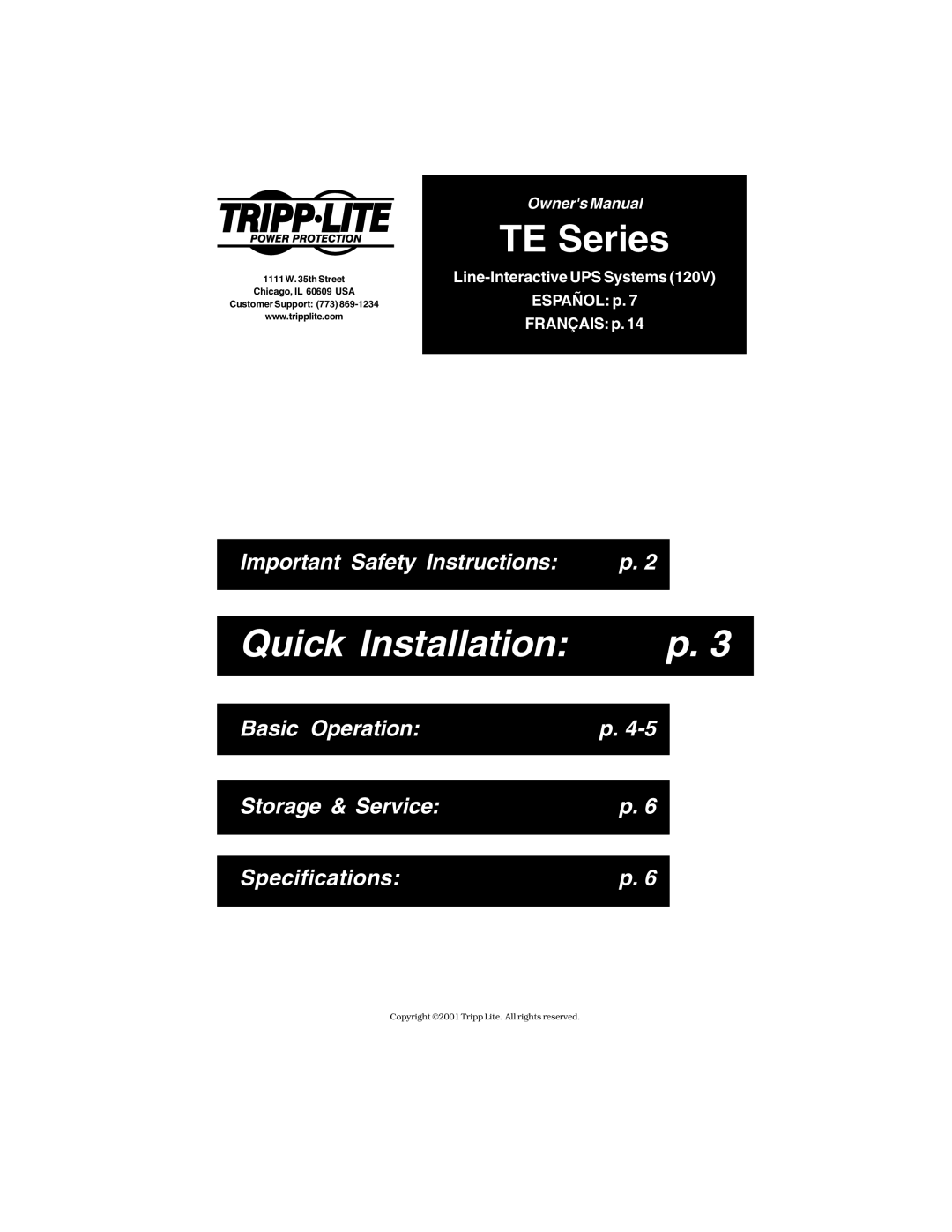 Tripp Lite TE Series owner manual Quick Installation 