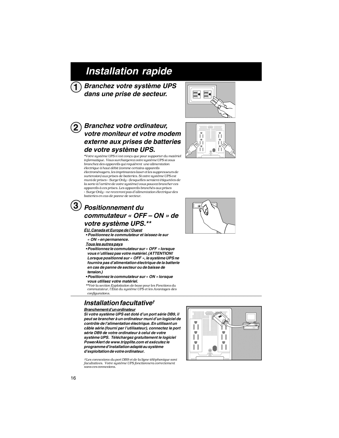 Tripp Lite TE Series owner manual Installation rapide, Installation facultative† 