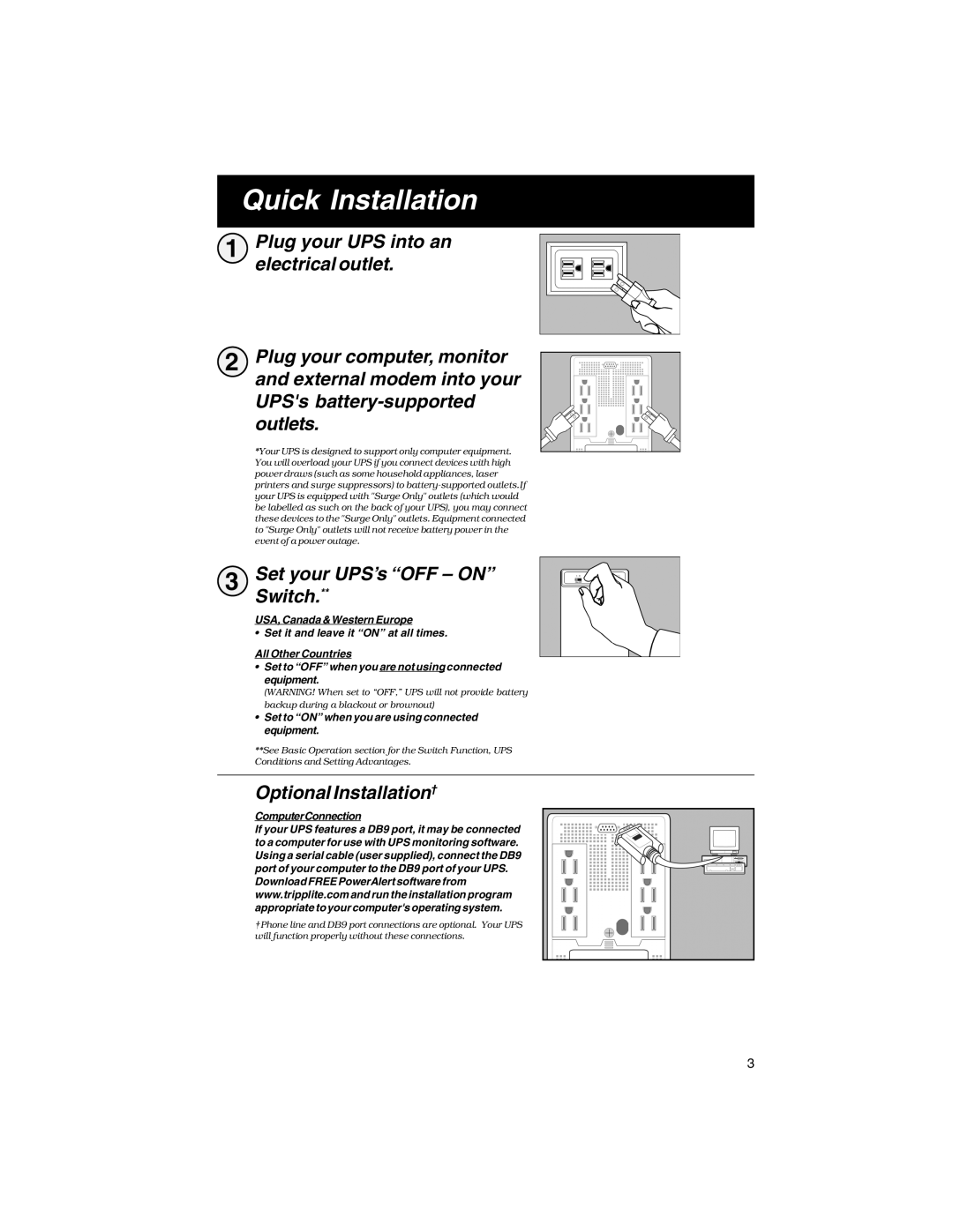 Tripp Lite TE Series owner manual Quick Installation, Switch, Optional Installation† 