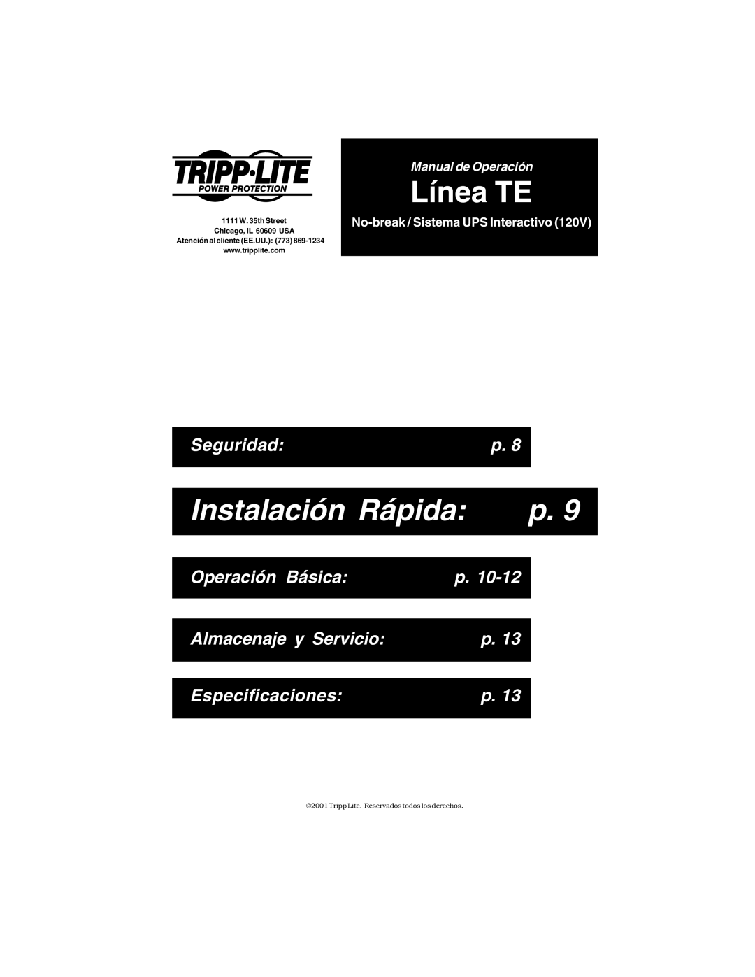 Tripp Lite TE Series owner manual Instalación Rápida 