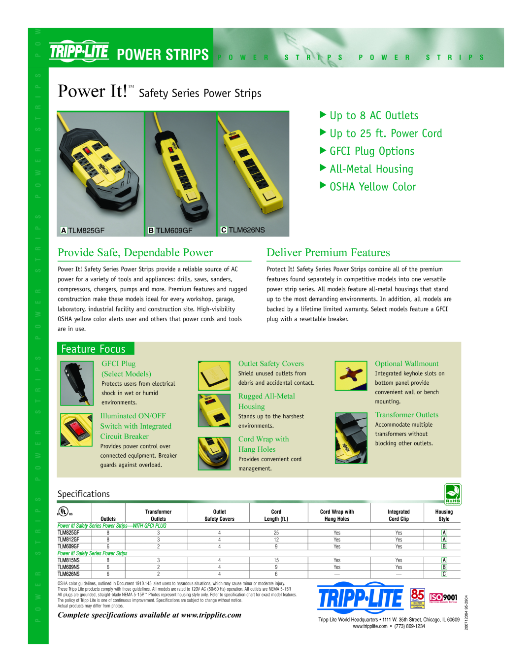 Tripp Lite TLM626SAA Power It!TM Safety Series Power Strips, Up to 8 AC Outlets, Provide Safe, Dependable Power 