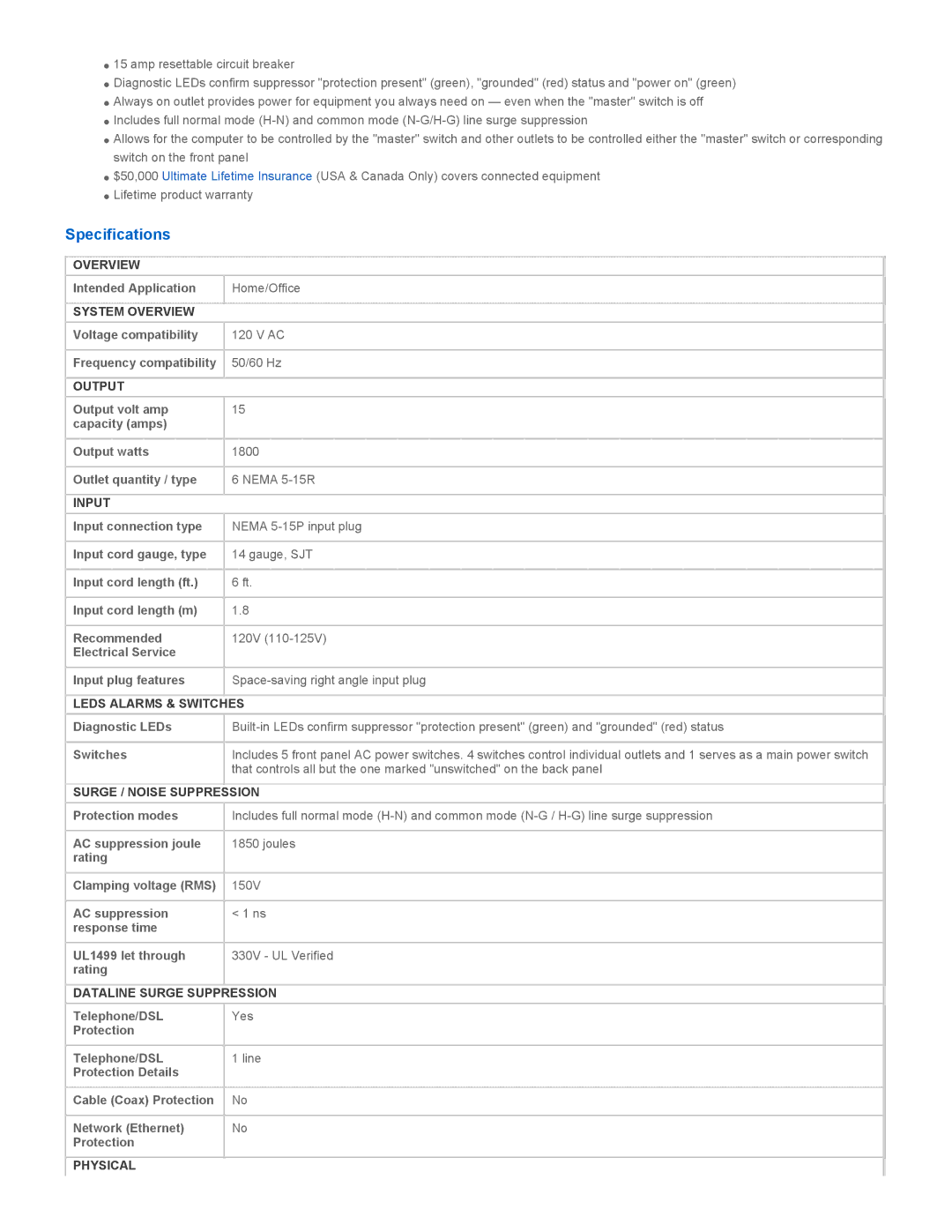 Tripp Lite tmc-6 warranty Specifications 