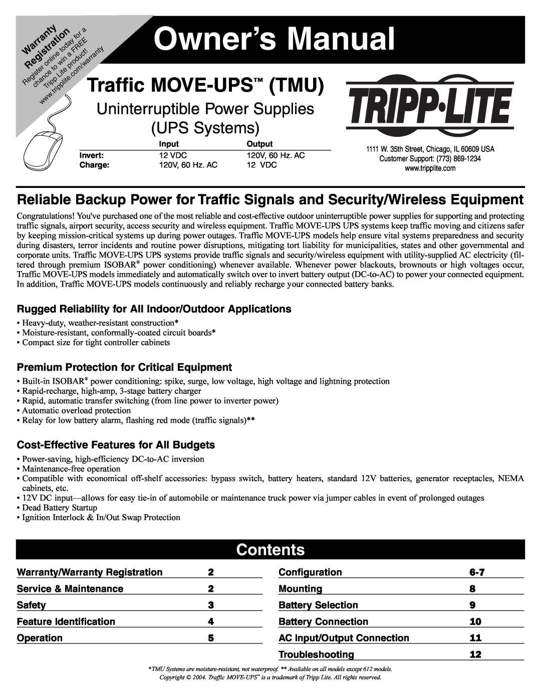 Tripp Lite TMU Series owner manual Contents, Rugged Reliability for All Indoor/Outdoor Applications 