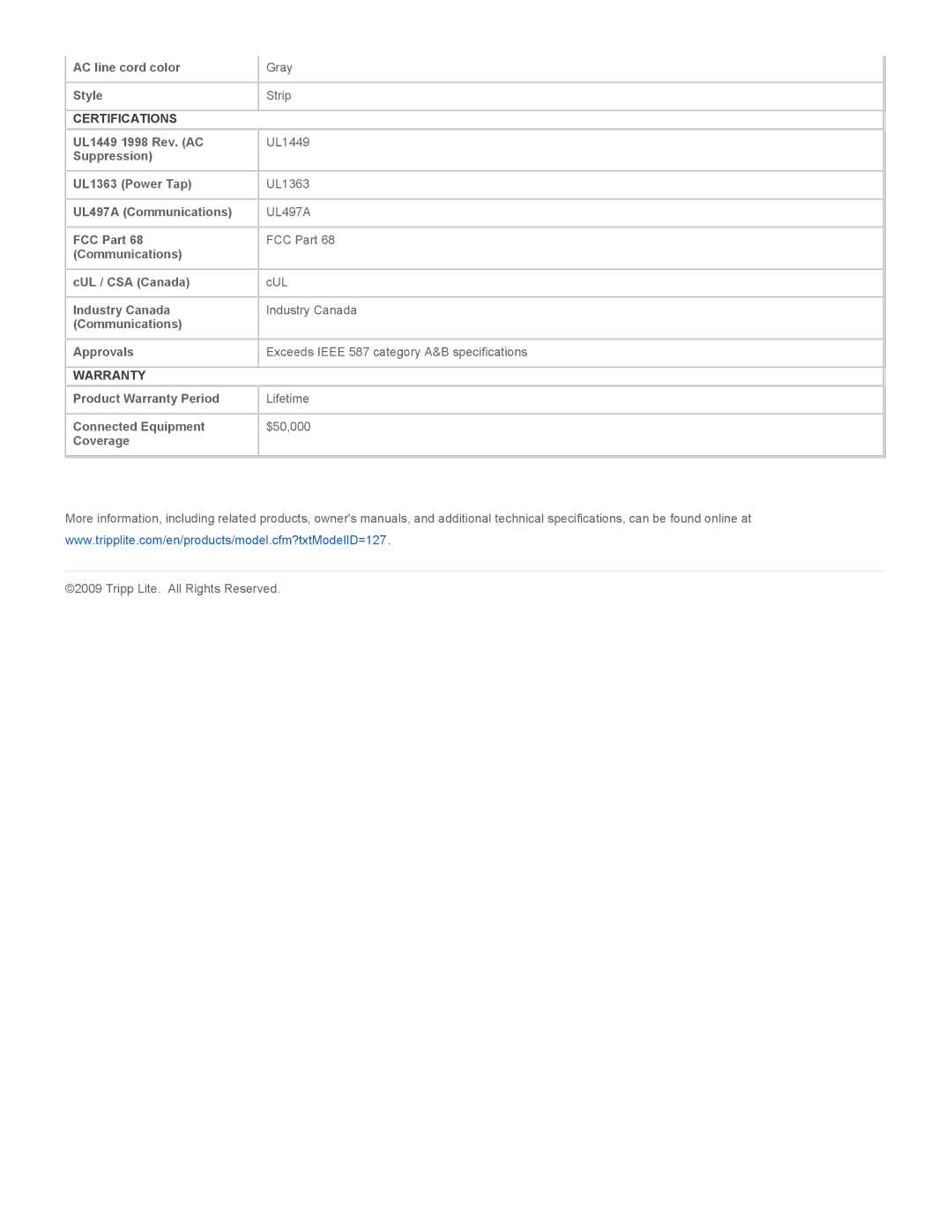 Tripp Lite TR-6FM warranty Certifications, Warranty 