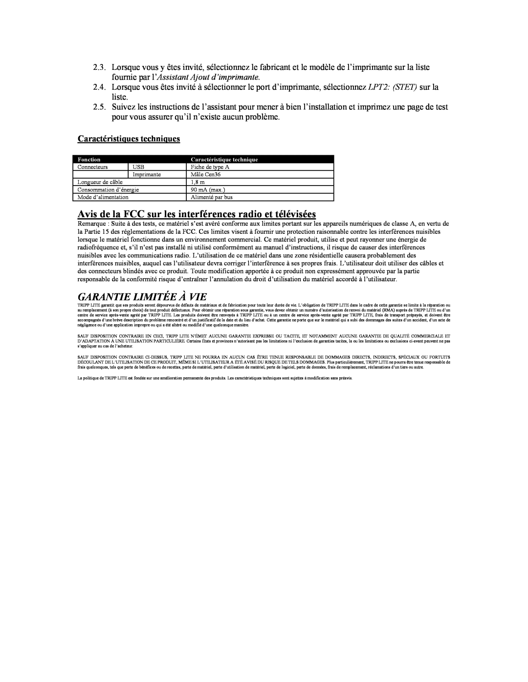 Tripp Lite U206-006-R user manual Avis de la FCC sur les interférences radio et télévisées, Garantie Limitée À Vie 