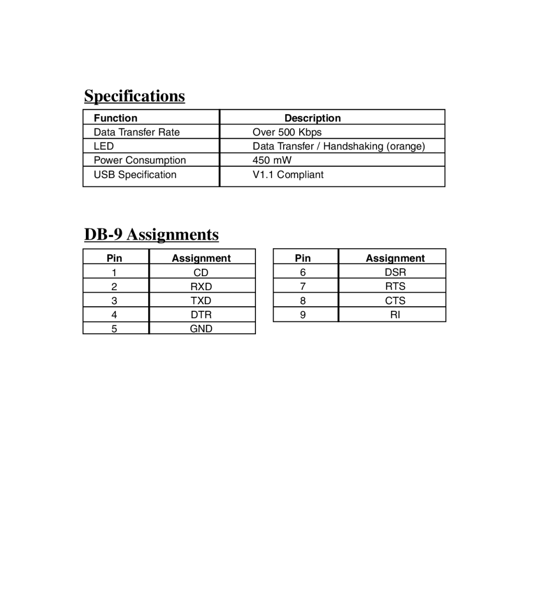 Tripp Lite U209-000-R user manual Specifications, DB-9 Assignments 