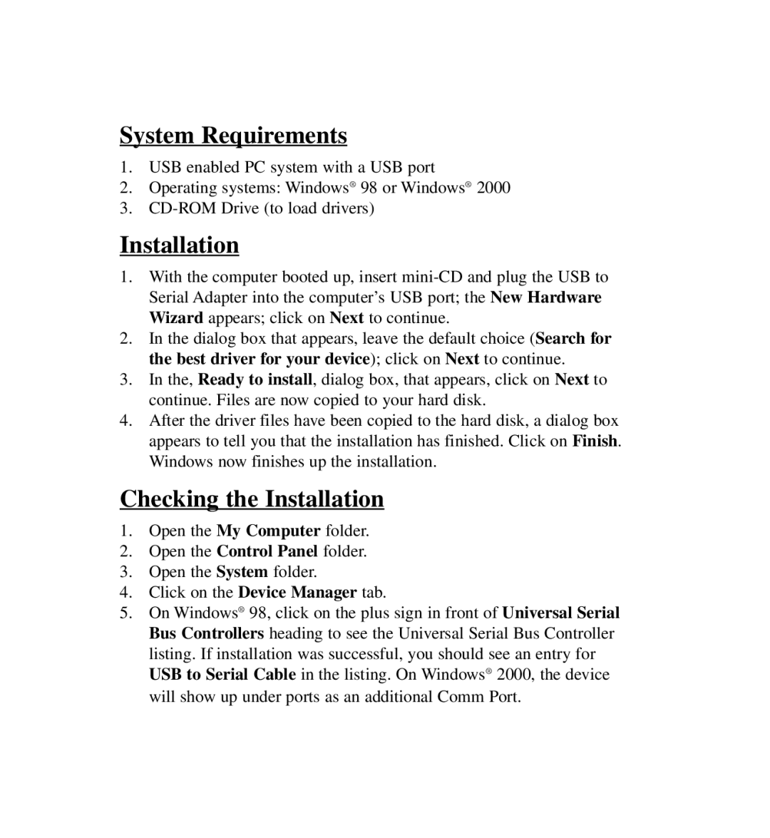 Tripp Lite U209-000-R user manual System Requirements, Checking the Installation 
