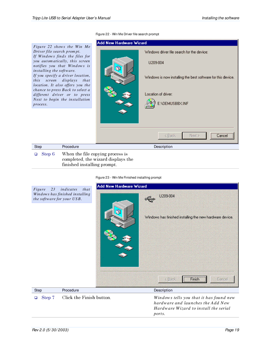 Tripp Lite U209-004 user manual Hardware Wizard to install the serial, Ports 